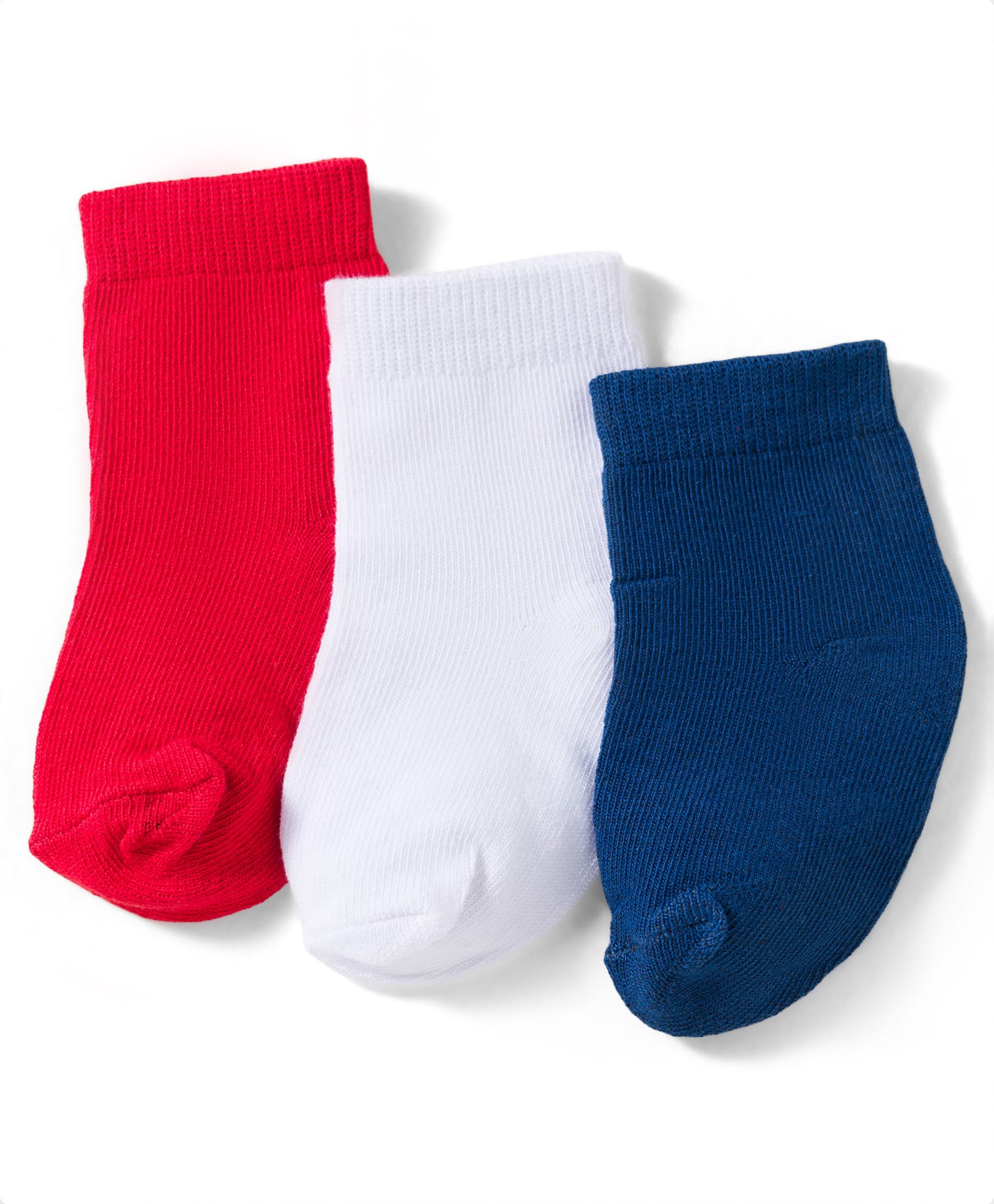 Doodle Poodle Cotton Knit Ankle Length Solid Socks Pack of 3 - White Navy Blue & Red