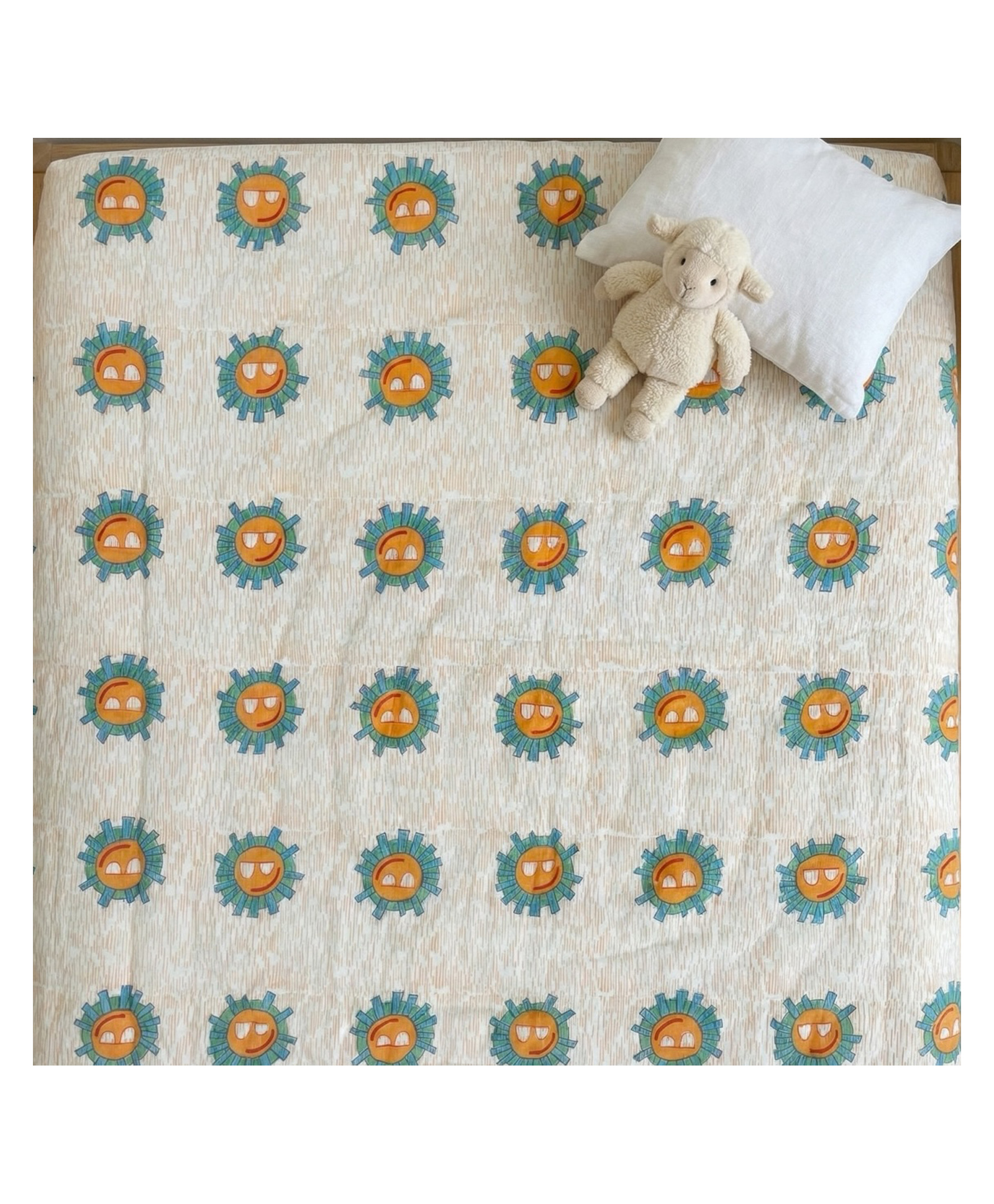PEXX Premium Cotton Comfort Kids Quilt Sunny Face Print with soft filling- Turqoise & Orange-image-5