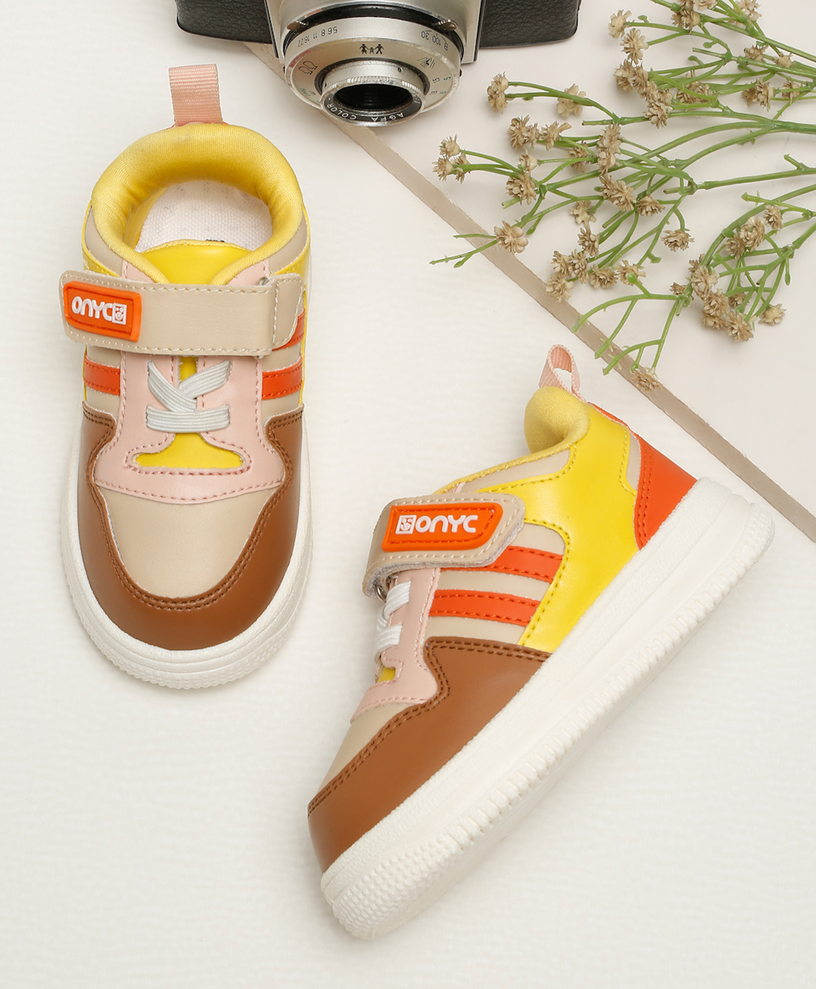 ONYC Colour Blocked Velcro Closure Shoes - Beige-image-9