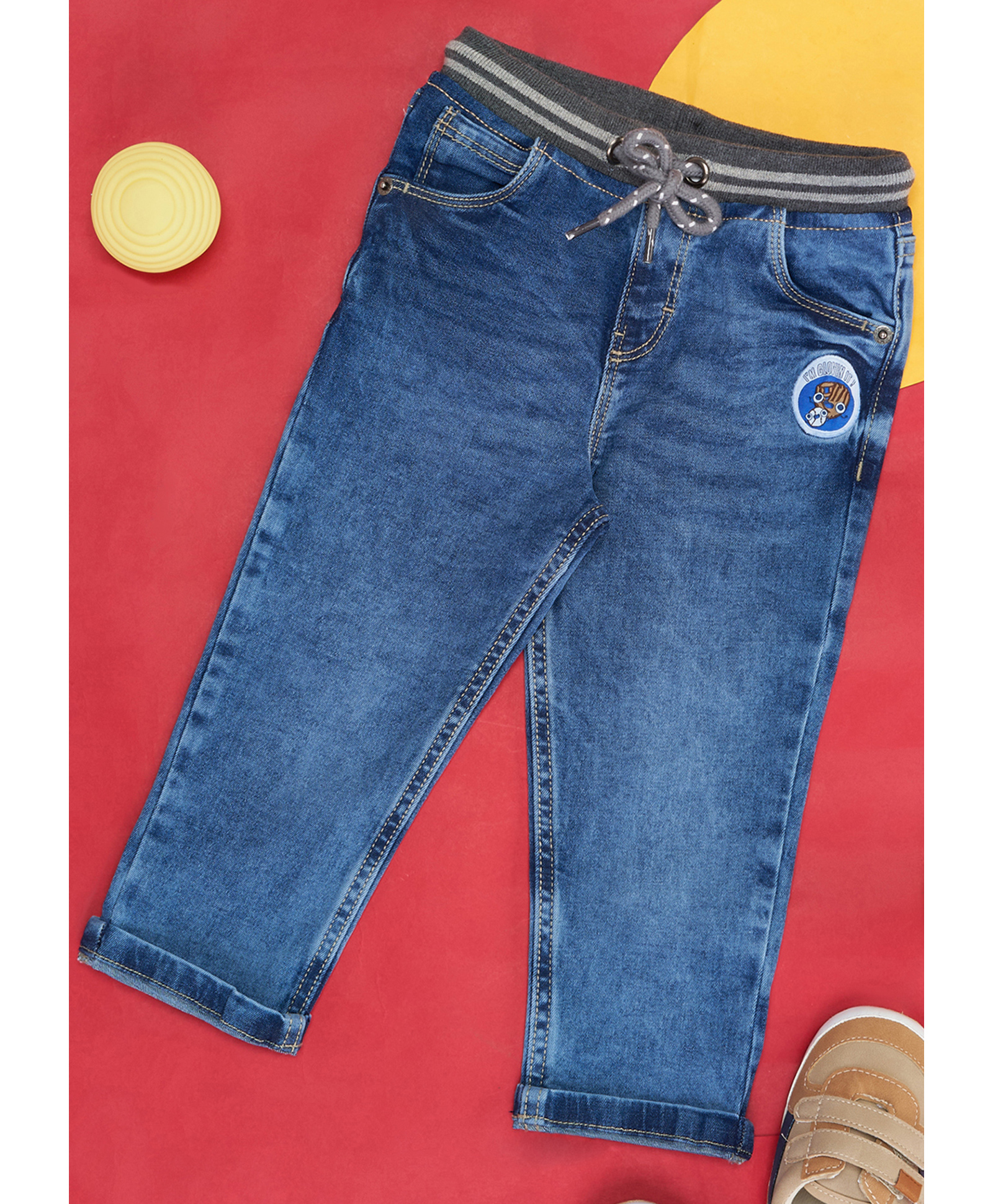 Pantaloons Baby Cotton Knit Washed Jeans - Blue-image-45