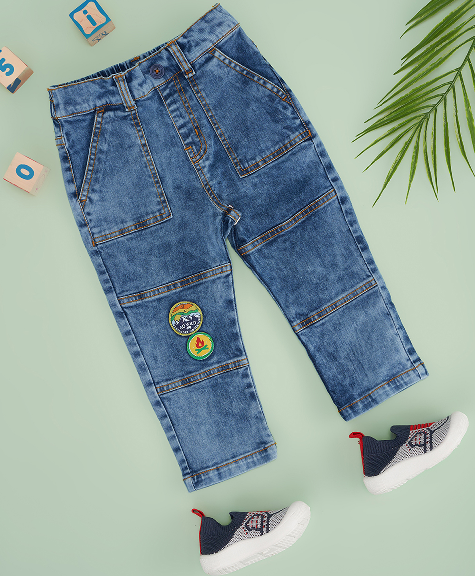 Pantaloons Baby Cotton Blend Demin Go Wild Patch Detailed Washed Jeans - Blue-picture-27