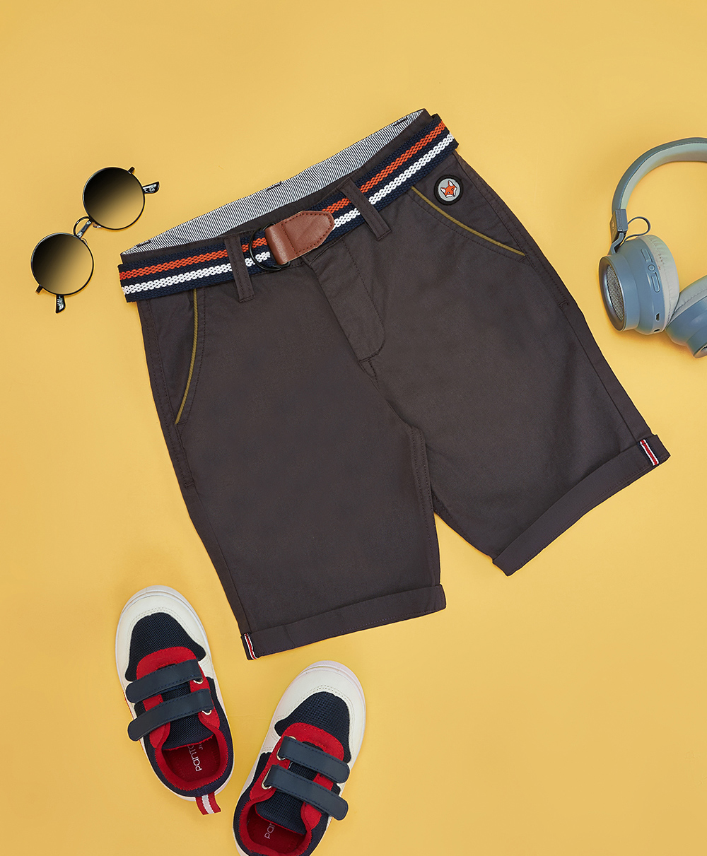 Pantaloons Junior Cotton Woven Solid Shorts - Brown-picture-35