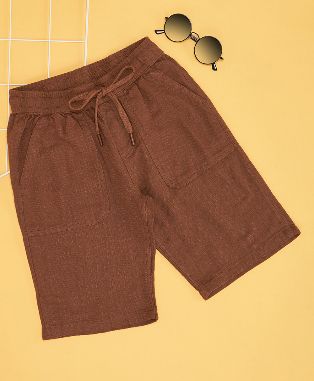 Pantaloons Junior Cotton Knit Solid Shorts - Brown-picture-26