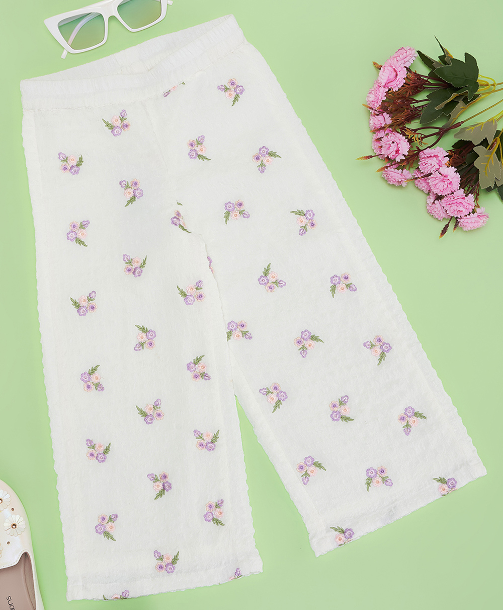 Pantaloons Junior Woven Floral Embroidered Pants - Off White-picture-11