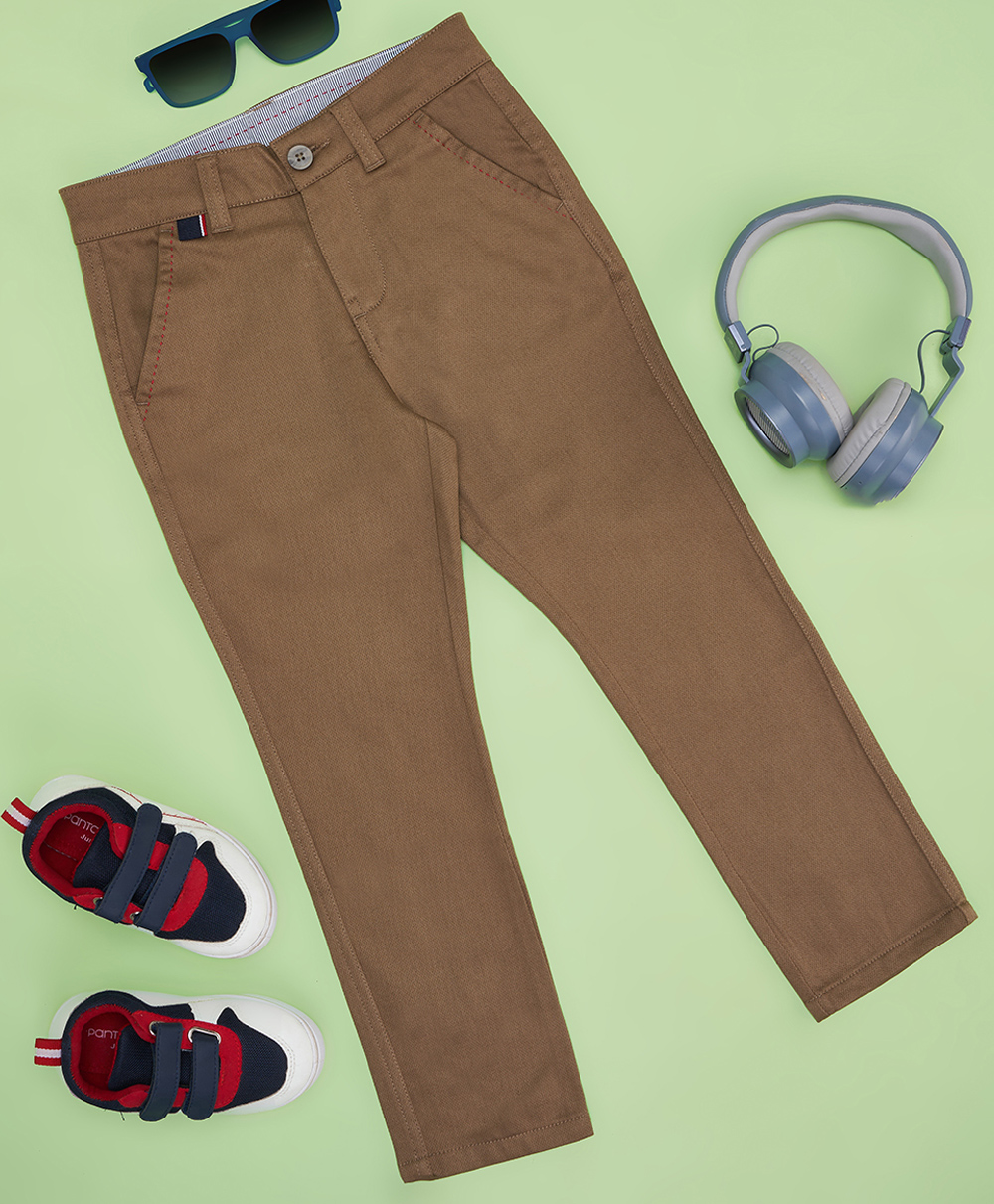 Pantaloons Junior Cotton Woven Solid Trousers - Brown-picture-42
