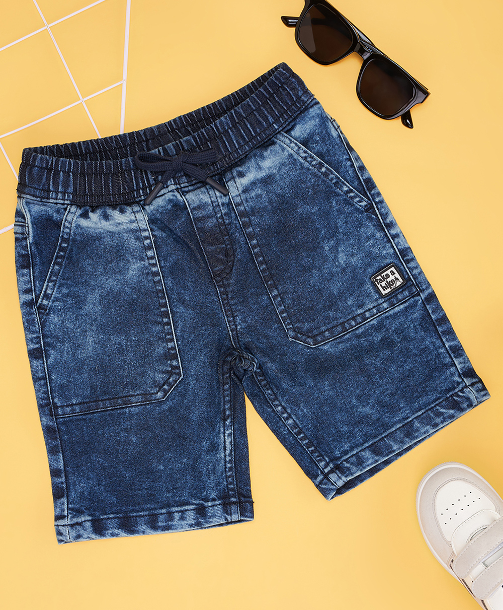 Pantaloons Junior Cotton Blend Denim Washed Shorts - Blue-picture-26