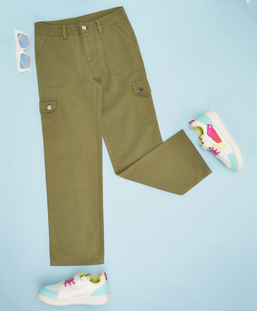 Pantaloons Junior Cotton Woven Solid Pants - Olive Green-picture-19