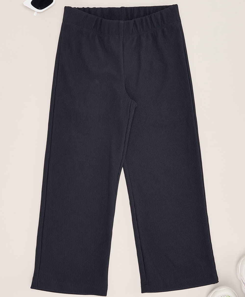 Pantaloons Junior Cotton Knit Flared Solid Pant - Navy Blue-image-5