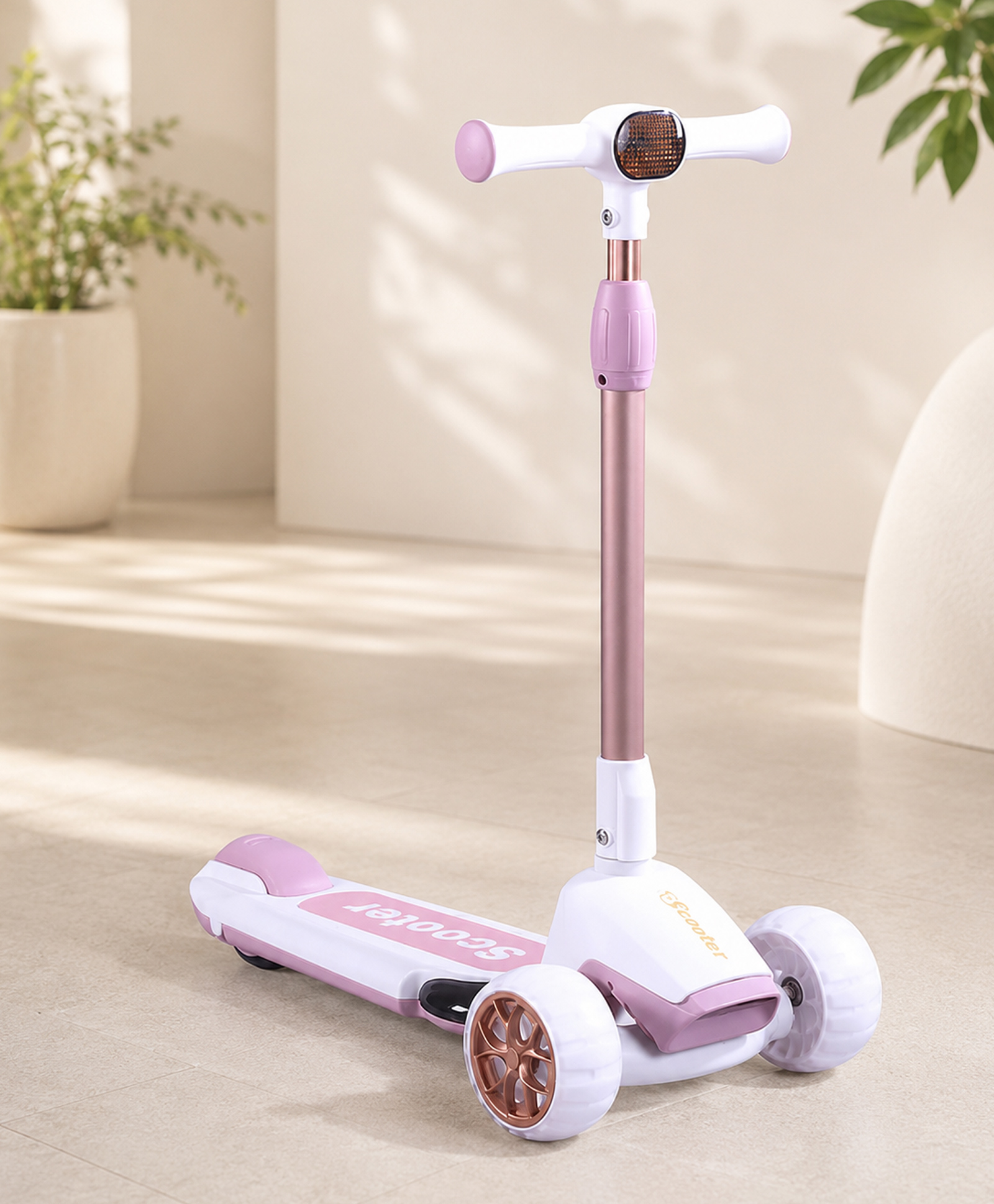 Kids 3 Wheel Scooter with Light - Pink| Compact Fold| Adjustable Handle Height| PU Wheels| Rear Foot Brake| Lean-to-Steer| Gifting Idea for 2 to 12 Years Boys & Girls| Wide Anti-Slip Deck-image-30