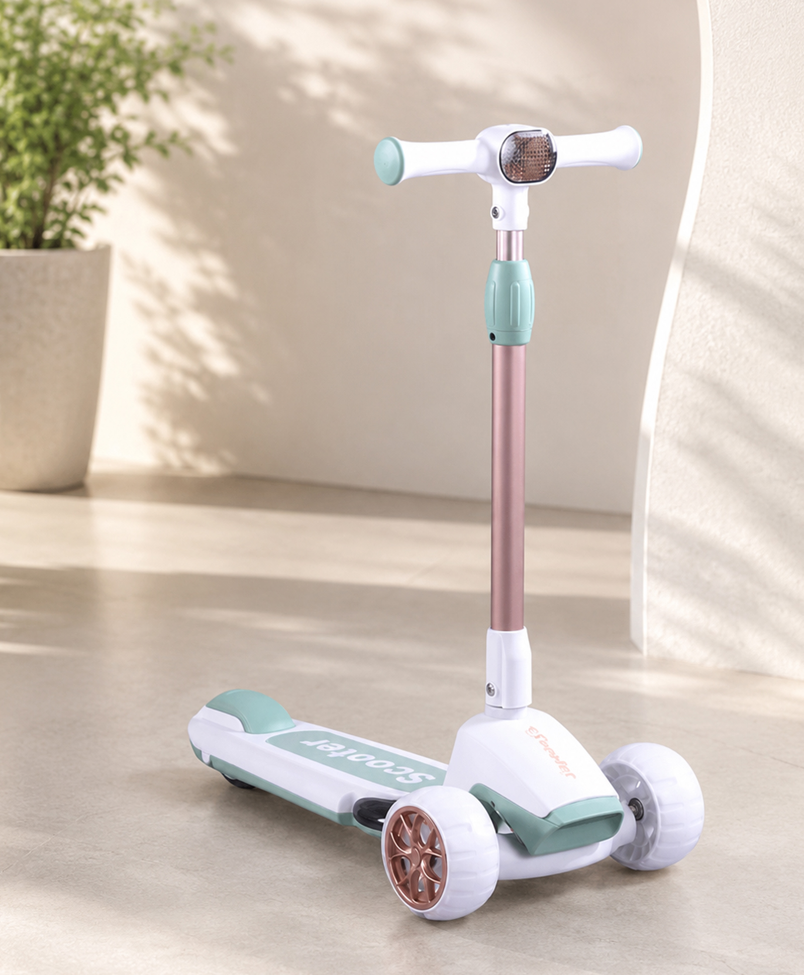 Kids 3 Wheel Scooter with Light - Light Green| Compact Fold| Adjustable Handle Height| PU Wheels| Rear Foot Brake| Lean-to-Steer| Gifting Idea for 2 to 12 Years Boys & Girls| Wide Anti-Slip Deck-image-37