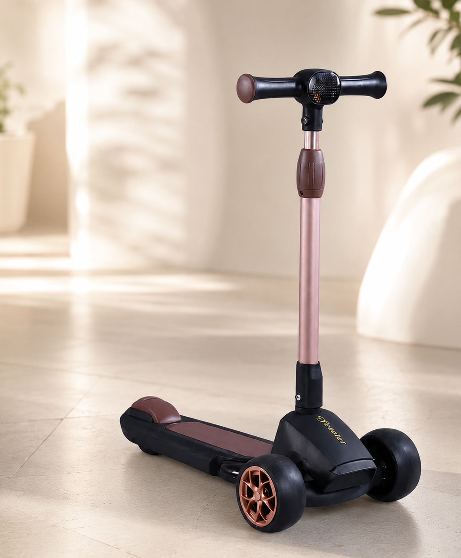 fab n funky Kids 3 Wheel Scooter with Light - Black| Compact Fold| Adjustable Handle Height| PU Wheels| Rear Foot Brake| Lean-to-Steer| Gifting Idea for 2 to 12 Years Boys & Girls| Wide Anti-Slip Deck-picture-28