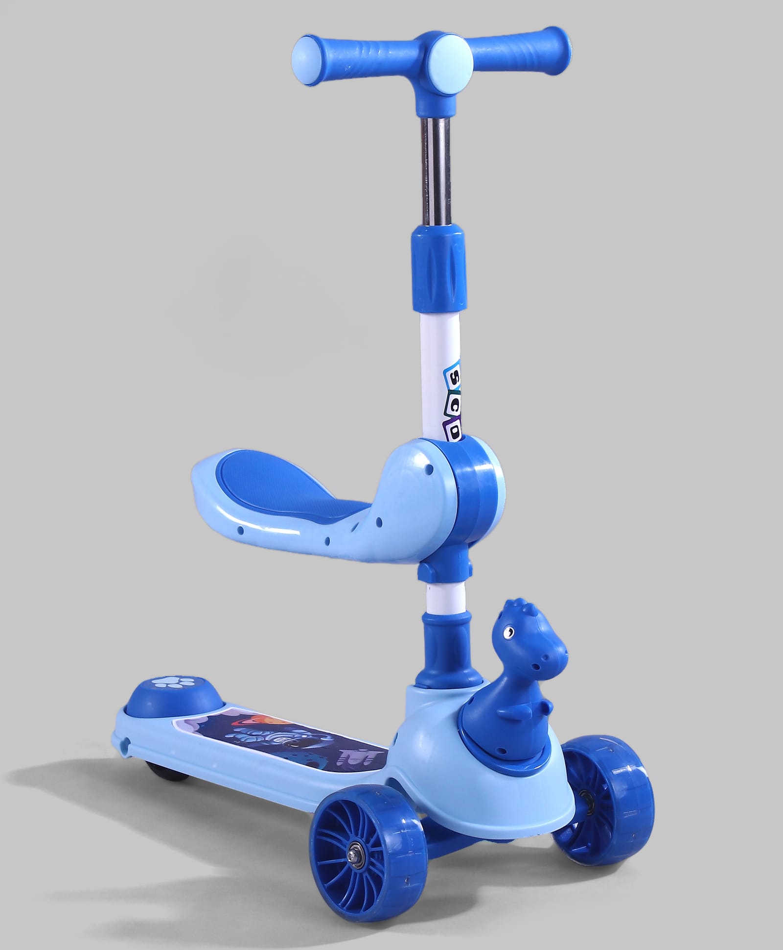 fab n funky 2-in-1 Kids Scooter with Foldable Seat - Blue| Compact Foldable| Adjustable Handle Height| LED Light-Up Wheels| Lean-to-Steer| Rear Foot Brake| Wide Anti-Slip Deck| Activity Gift for Kids-picture-38