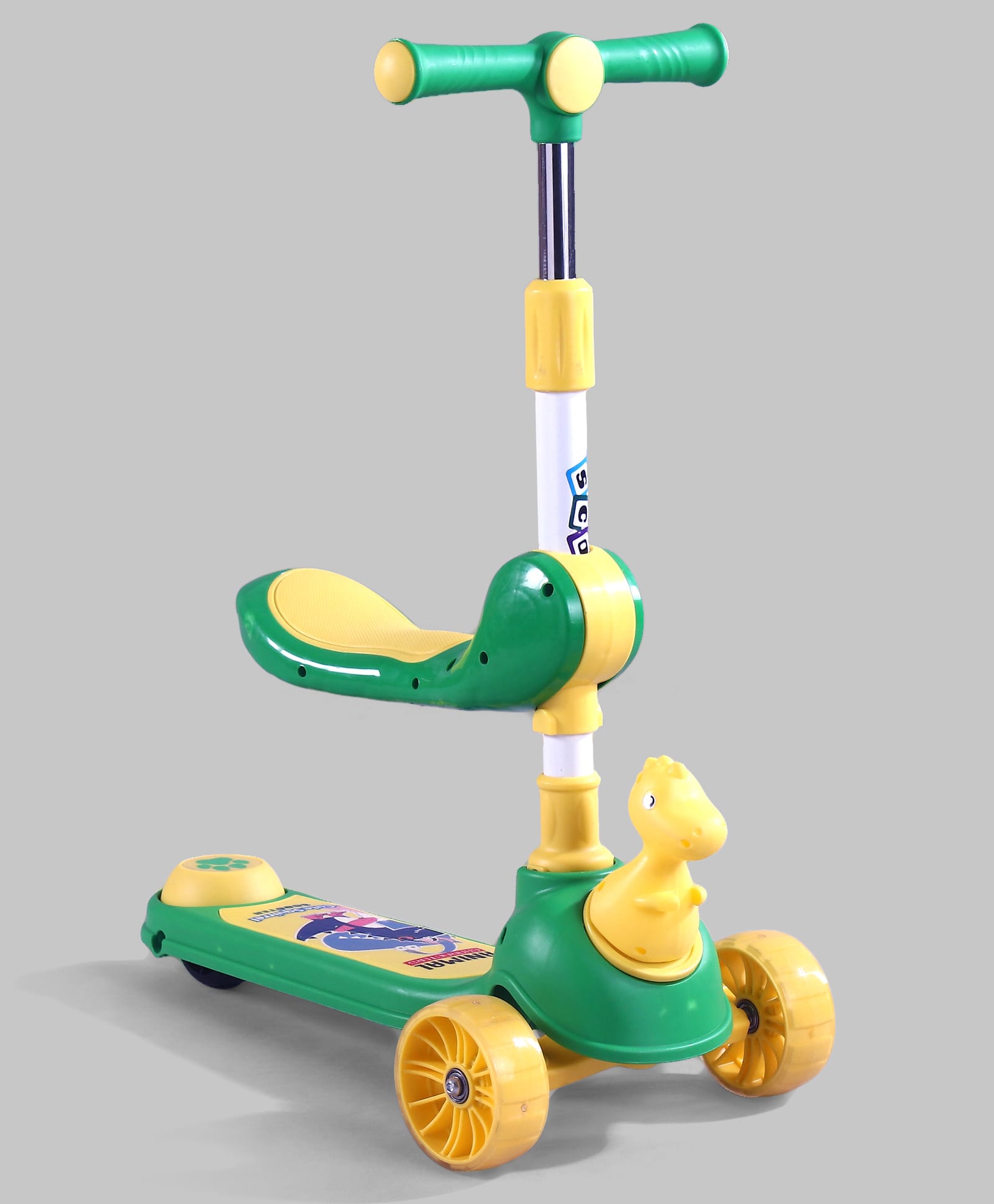 fab n funky 2-in-1 Kids Scooter with Foldable Seat - Green| Compact Foldable| Adjustable Handle Height| LED Light-Up Wheels| Lean-to-Steer| Rear Foot Brake| Wide Anti-Slip Deck| Activity Gift for Kids-picture-24