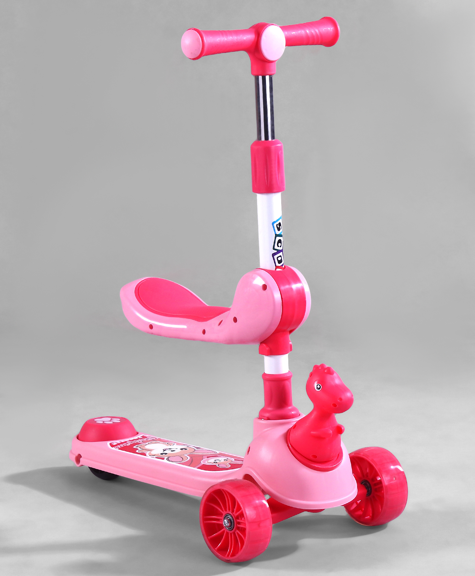 fab n funky 2-in-1 Kids Scooter with Foldable Seat - Pink| Compact Foldable| Adjustable Handle Height| LED Light-Up Wheels| Lean-to-Steer| Rear Foot Brake| Wide Anti-Slip Deck| Activity Gift for Kids-picture-25