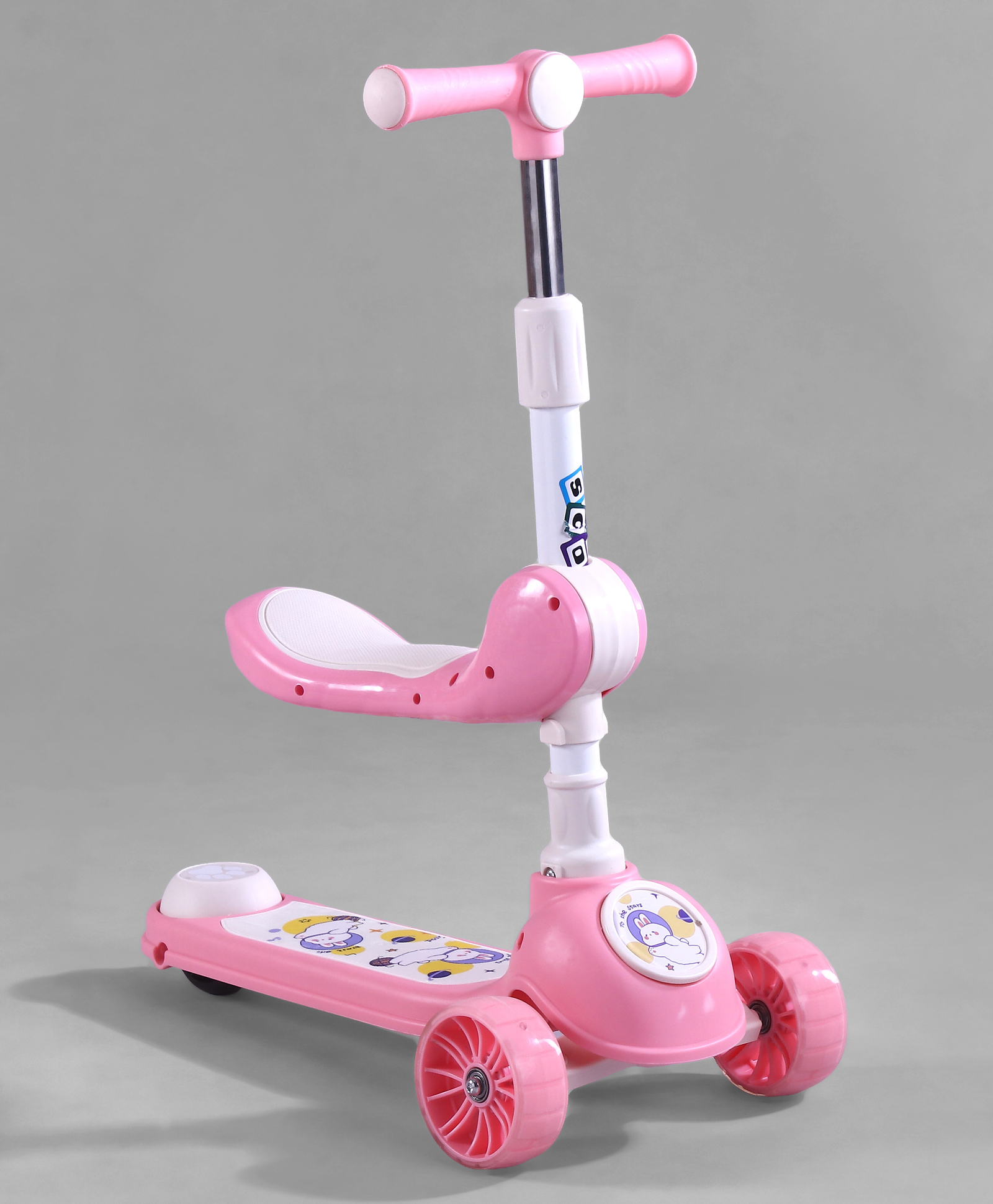 fab n funky 2-in-1 Kids Scooter with Foldable Seat - Pink | Compact Foldable| Adjustable Handle Height| LED Light-Up Wheels| Lean-to-Steer| Rear Foot Brake| Wide Anti-Slip Deck| Activity Gift for Kids-picture-26