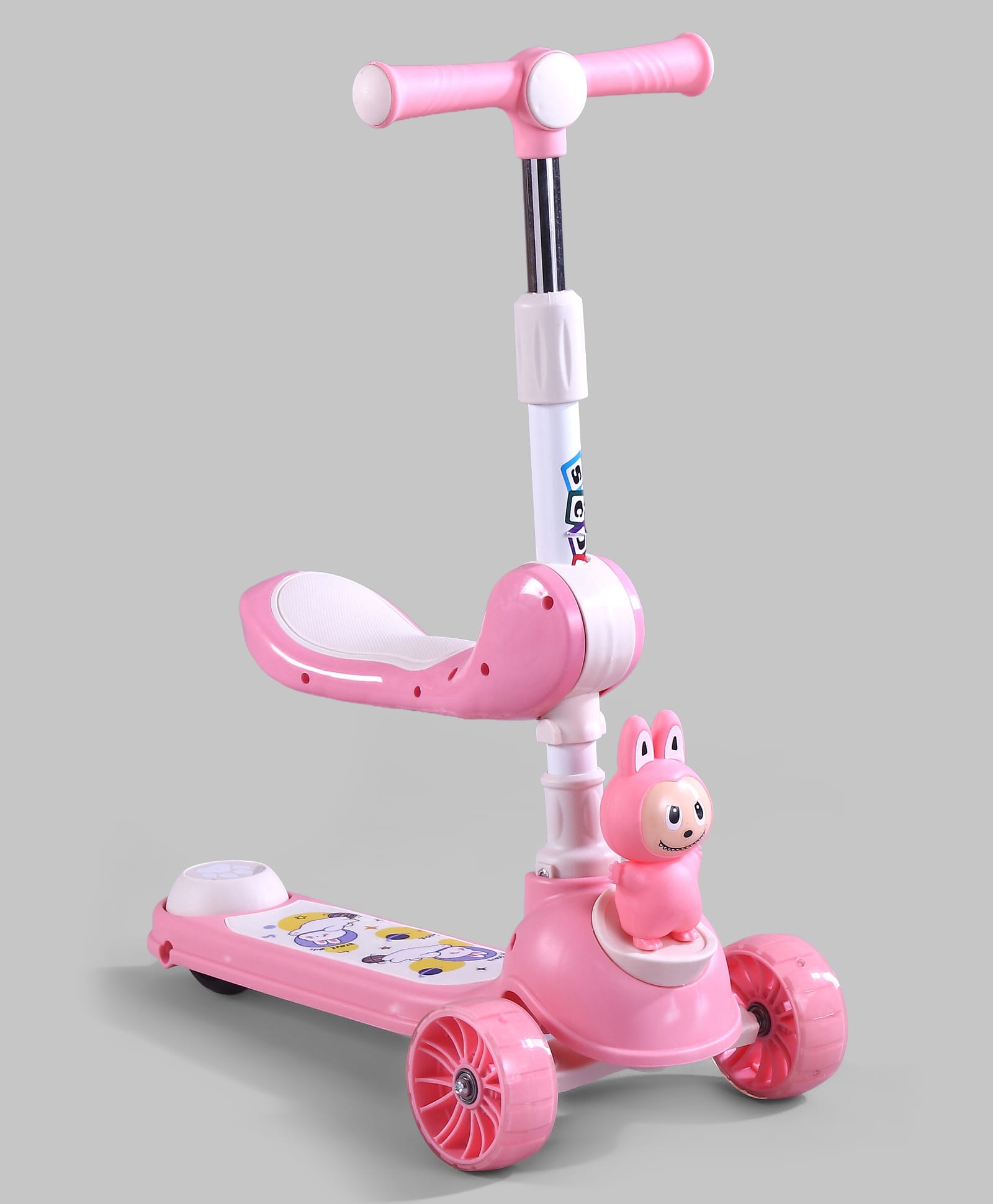 fab n funky Kids Scooter 2-in-1 with Foldable Seat - Pink| Compact Foldable| Adjustable Handle Height| LED Light-Up Wheels| Lean-to-Steer| Rear Foot Brake| Wide Anti-Slip Deck| Activity Gift for Kids-picture-29