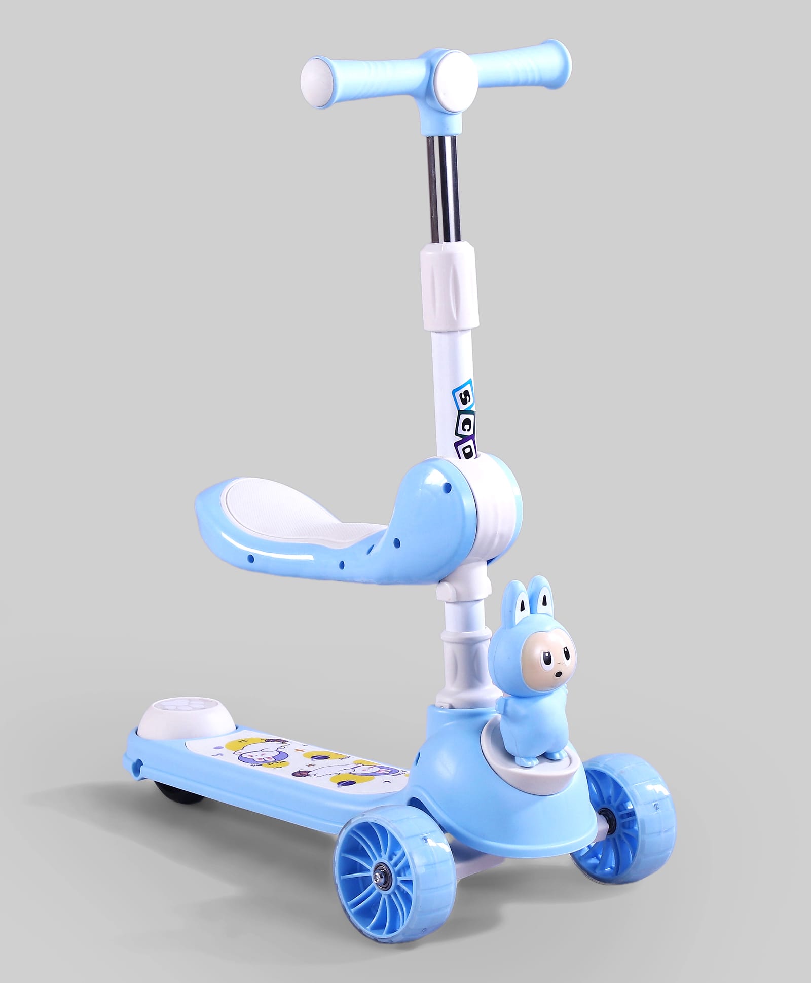 fab n funky Kids Scooter 2-in-1 with Foldable Seat - Blue| Compact Foldable| Adjustable Handle Height| LED Light-Up Wheels| Lean-to-Steer| Rear Foot Brake| Wide Anti-Slip Deck| Activity Gift for Kids-picture-30