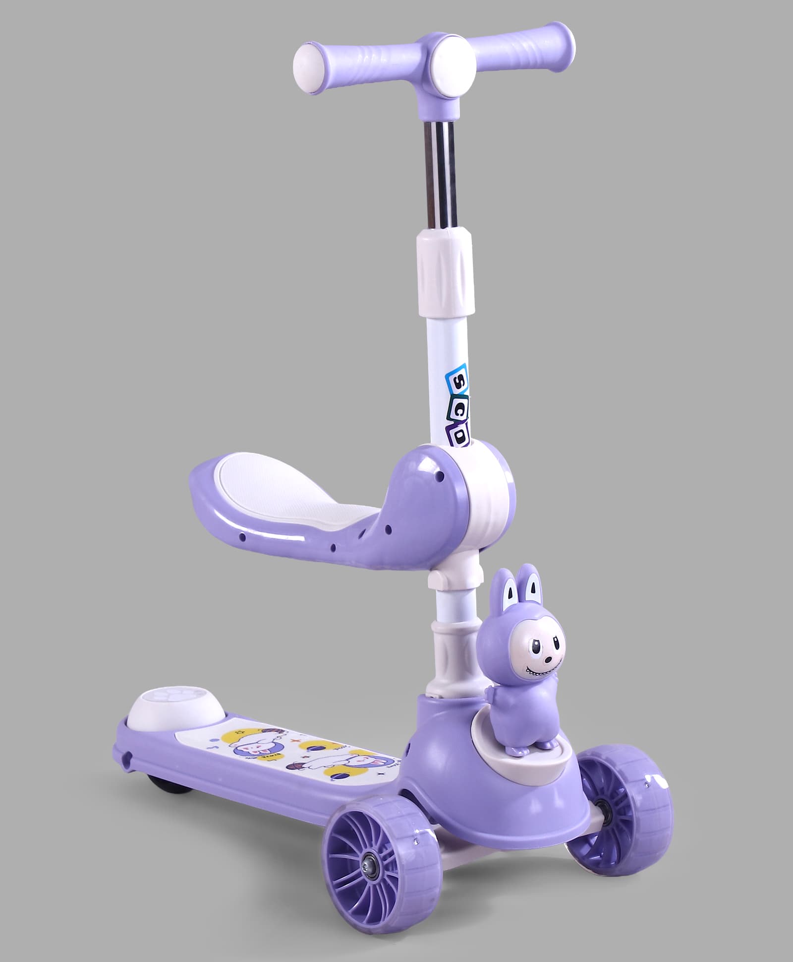 fab n funky Kids Scooter 2-in-1 with Foldable Seat - Purple| Compact Foldable| Adjustable Handle Height| LED Light-Up Wheels| Lean-to-Steer| Rear Foot Brake|Wide Anti-Slip Deck| Activity Gift for Kids-picture-32
