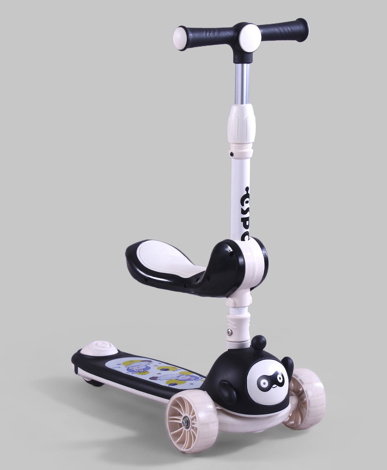 fab n funky 3 Wheel Kids Scooter with Foldable Seat-Black| Compact Fold| Adjustable Handle Height| PU LED Wheels| Rear Foot Brake| Lean-to-Steer| Gifting Idea for 2 to 12 Years Boys & Girls-picture-33