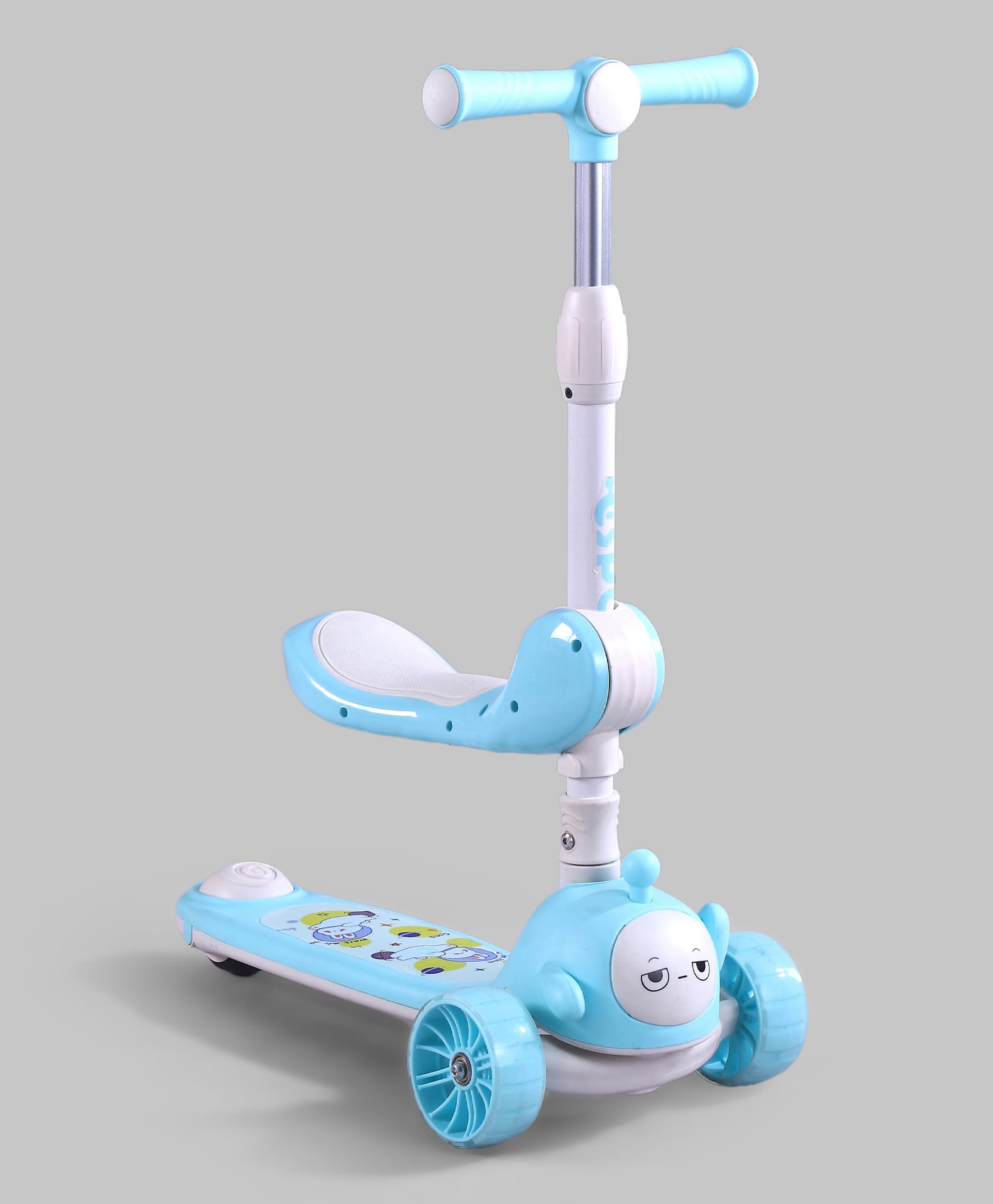 fab n funky 3 Wheel Kids Scooter with Foldable Seat-Blue| Compact Fold| Adjustable Handle Height| PU LED Wheels| Rear Foot Brake| Lean-to-Steer| Gifting Idea for 2 to 12 Years Boys & Girls-picture-34