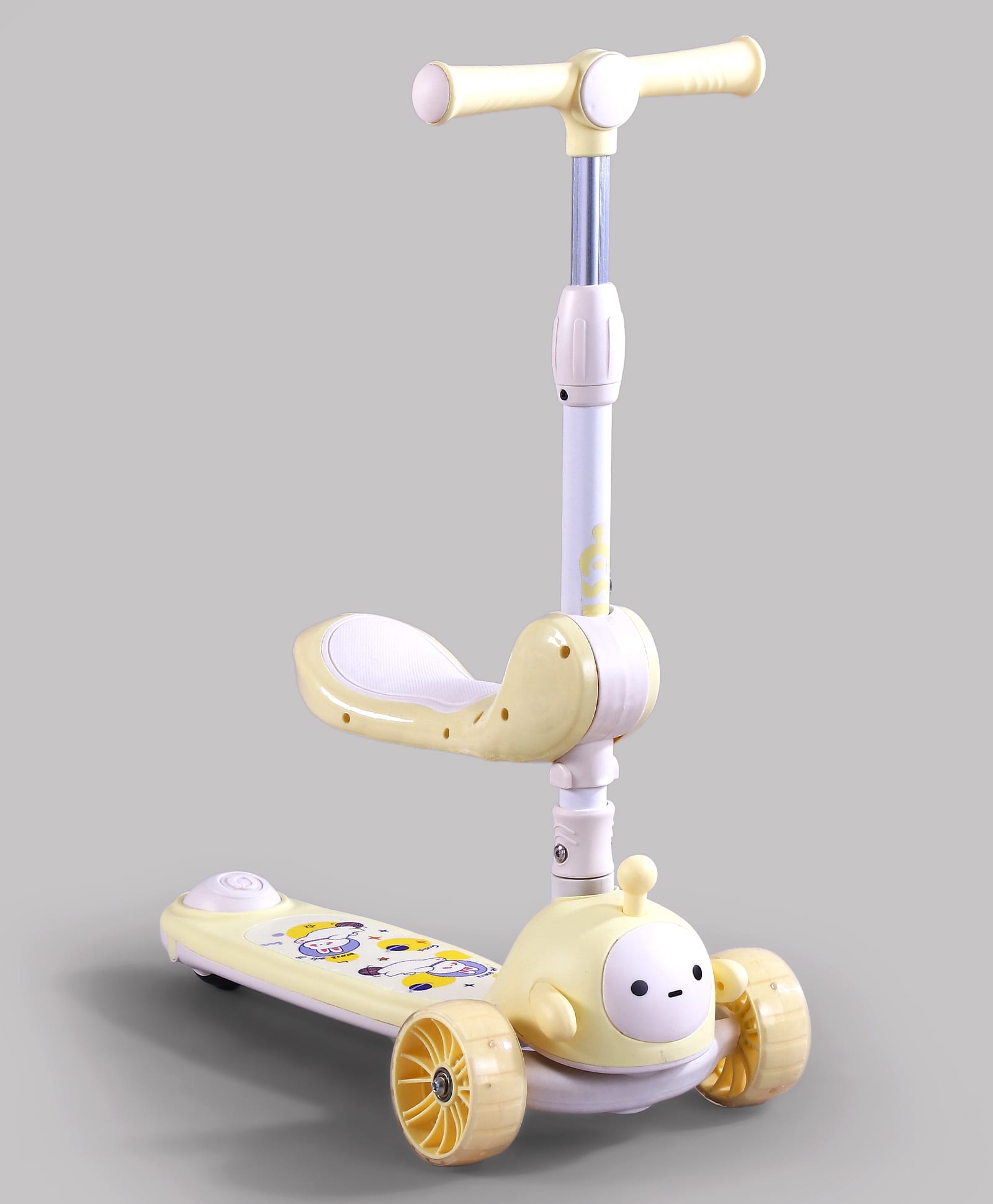 fab n funky 3 Wheel Kids Scooter with Foldable Seat-Yellow| Compact Fold| Adjustable Handle Height| PU LED Wheels| Rear Foot Brake| Lean-to-Steer| Gifting Idea for 2 to 12 Years Boys & Girls-picture-35