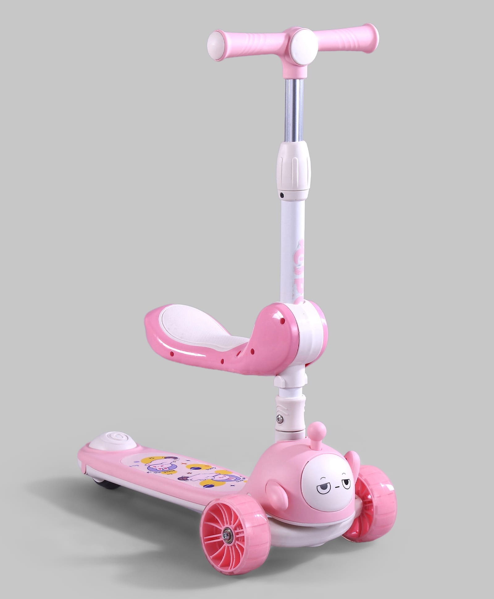 fab n funky 3 Wheel Kids Scooter with Foldable Seat-Pink| Compact Fold| Adjustable Handle Height| PU LED Wheels| Rear Foot Brake| Lean-to-Steer| Gifting Idea for 2 to 12 Years Boys & Girls-picture-36