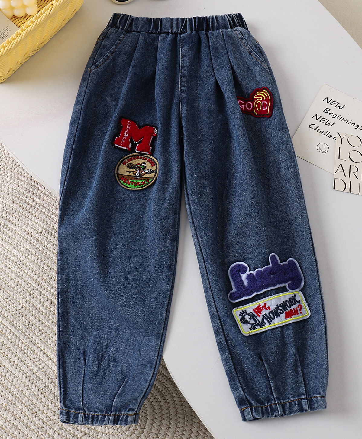 Mark & Mia Cotton Full Length Washed Jeans With Patch - Blue-picture-14