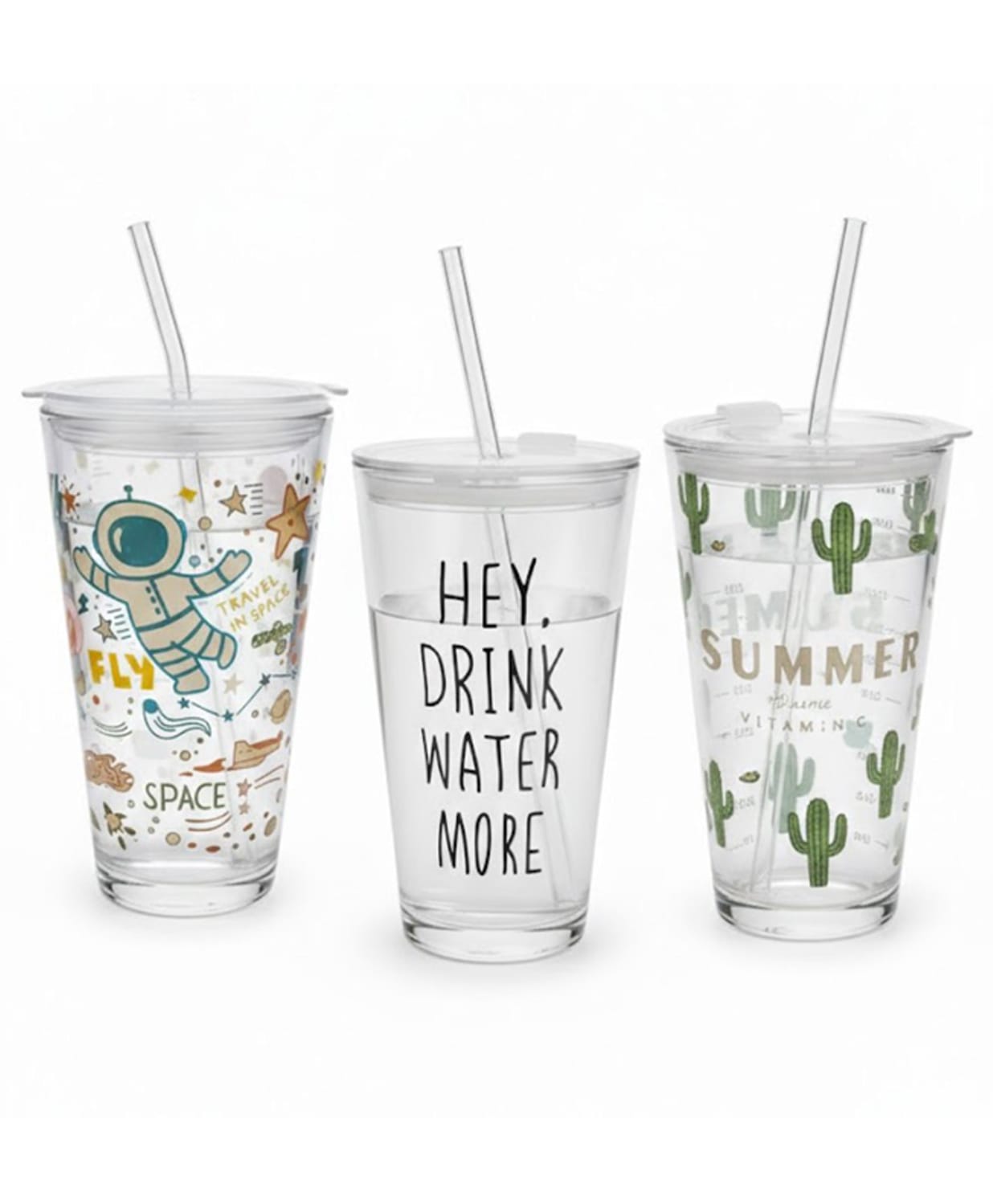 Paper Moon Premium Kawaii Astronaut Space Glass Tumbler with Straw and Leak-Proof Lid For Beverages Mocktails, 450 ML - Design may vary-image-36