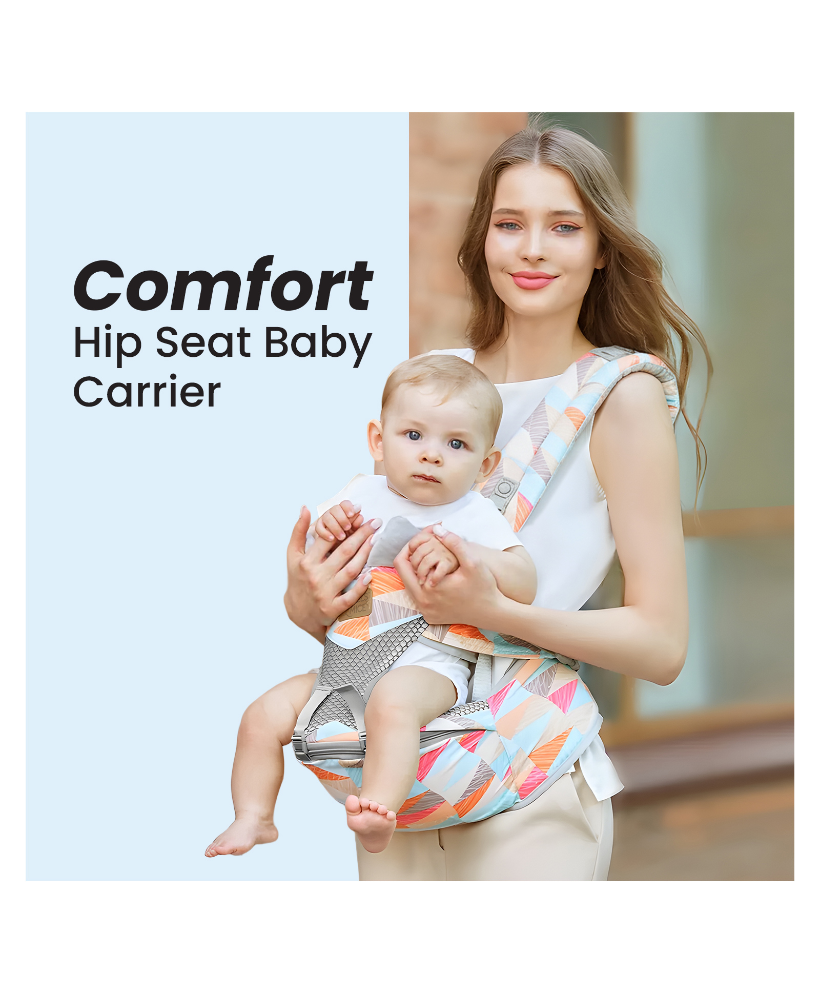 Angels & Mice Comfort Ergonomic Baby Carrier with Hip Seat for Newborn to Toddler , 5-in-1 Carry Positions , Up to 20 kg , Breathable Mesh , Wide Hip Seat , Shoulder Support -Multi Pink & Blue-image-43
