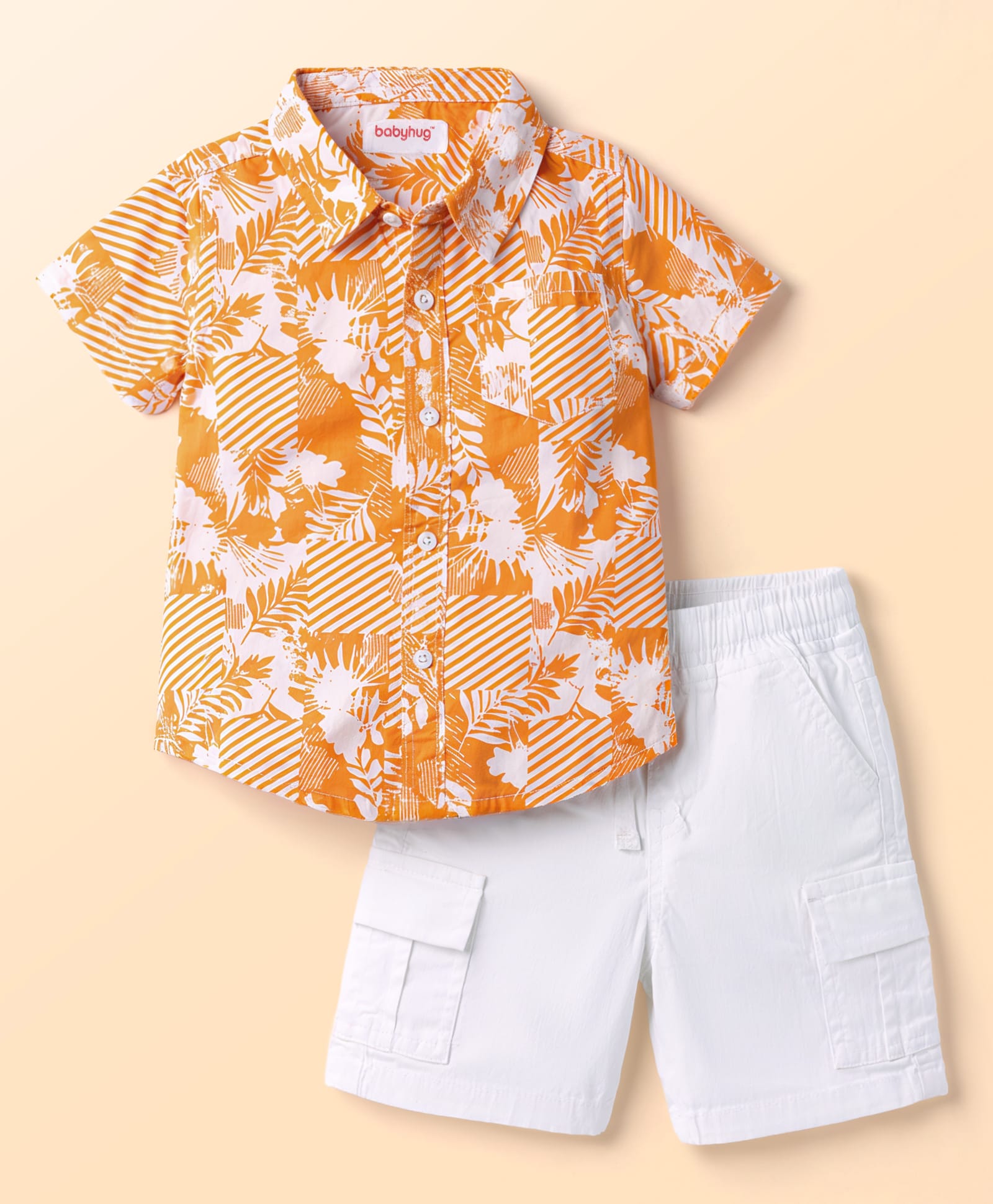 Babyhug Cotton Woven Half Sleeves Shirt & Denim Shorts Set with Tree Print - Multicolor-picture-25