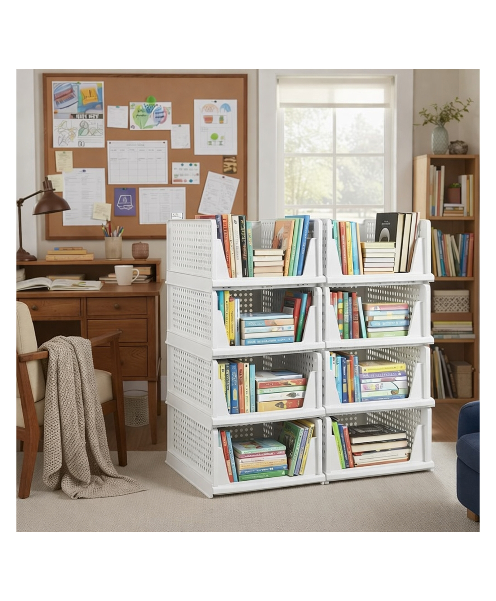 Mechdel Acrylonitrile Butadiene Styrene Stackable And Foldable Wardrobe Storage Basket Big Size- White , 8 PCS-image-12