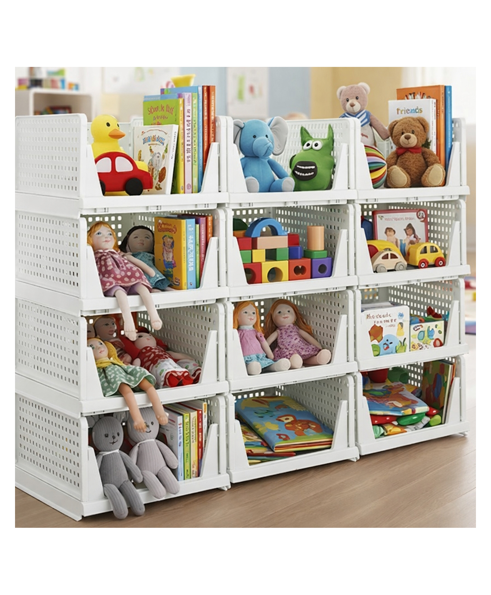 Mechdel Acrylonitrile Butadiene Styrene Stackable And Foldable Wardrobe Storage Basket Big Size- White , 12 PCS-image-14