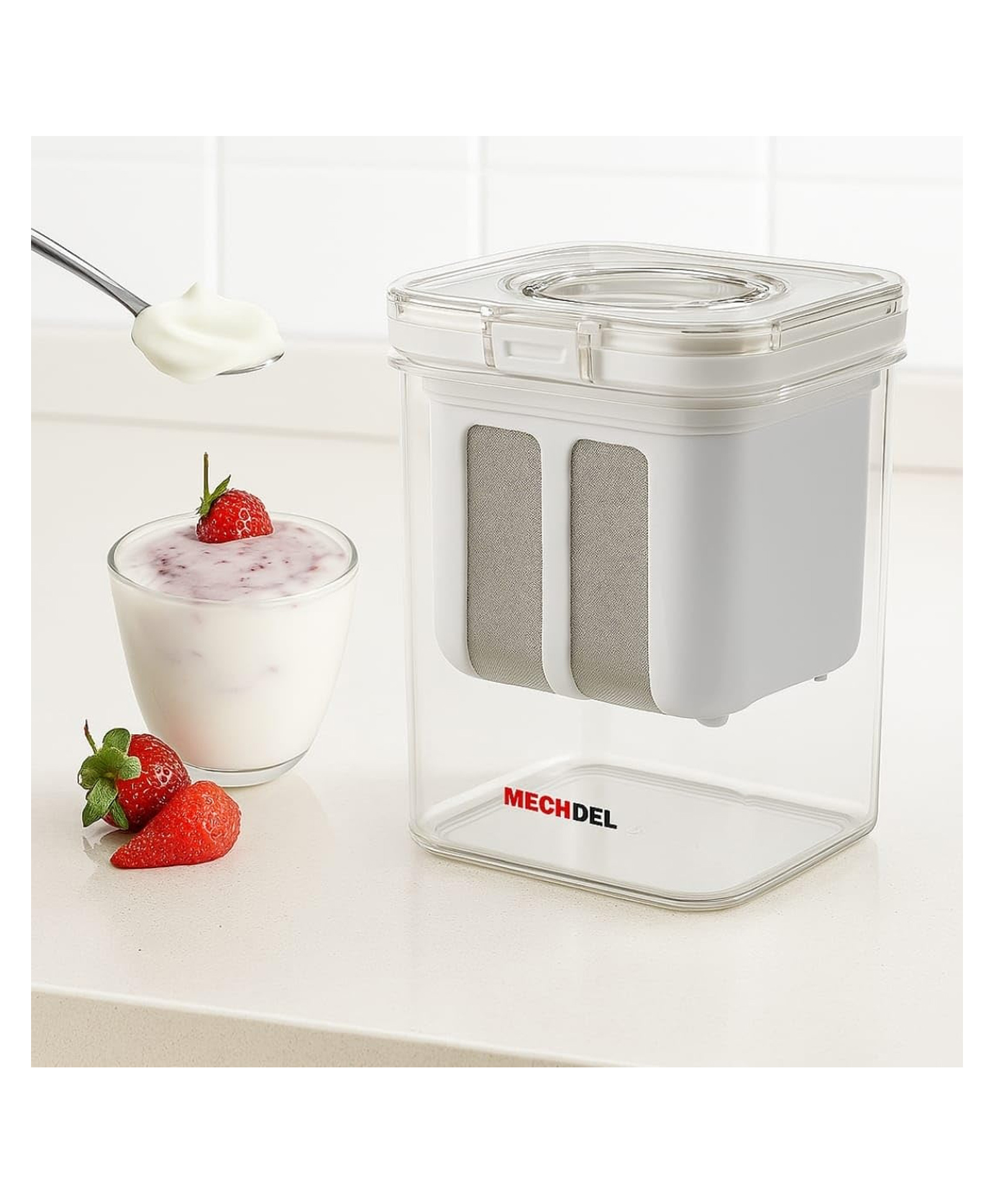 MECHDEL Yogurts Make Strainers/Soybean Milk, Kefir, Berries, Soup, & Lid for Thick,Soybean Milk,Curd Maker with Yogurts Filter | Hung Curd Maker for Home |(Greek Yogurt Strainer, 1PCS)-image-2
