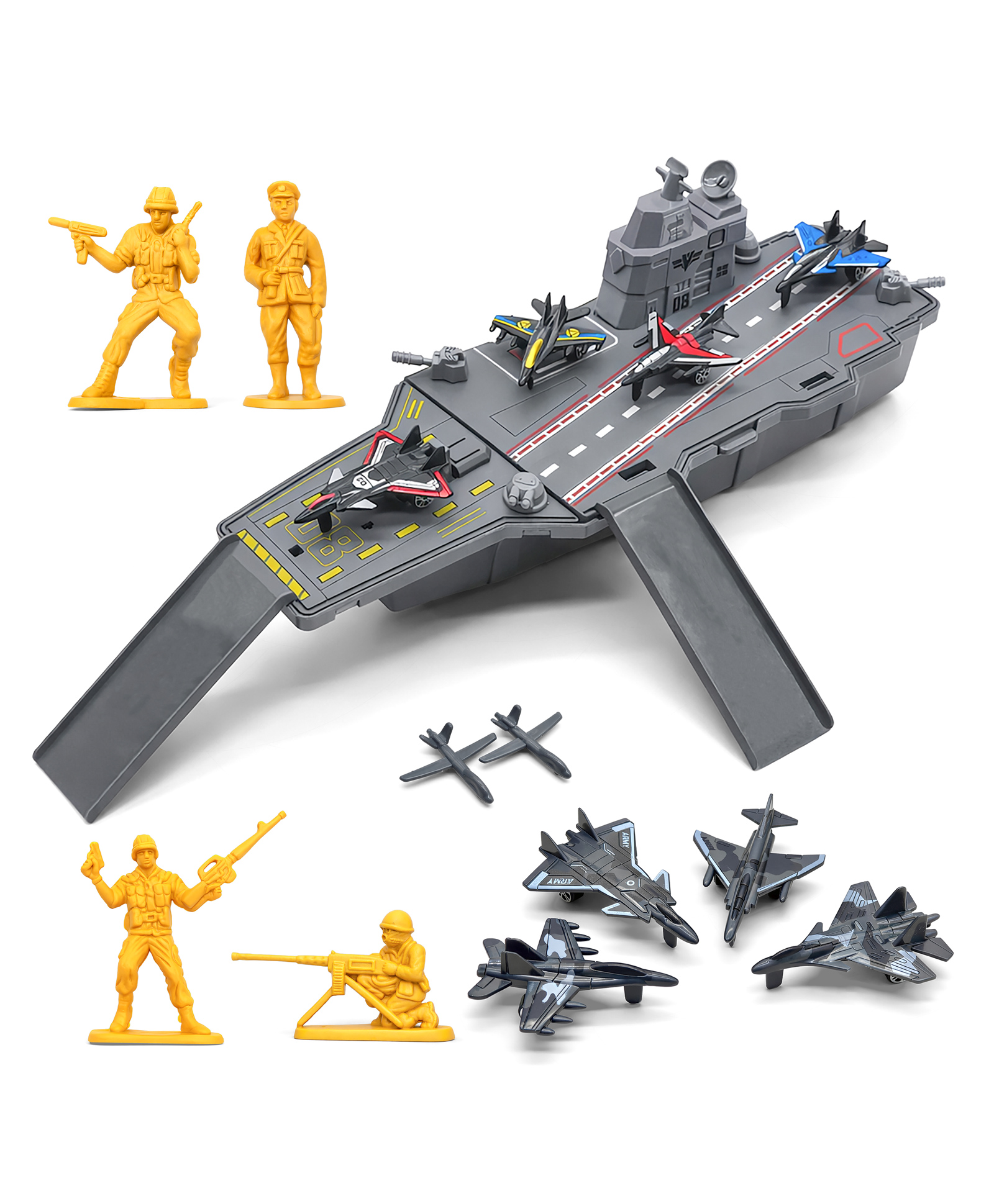VGRASSP Navy Style Warship Aircraft Carrier Toy Set For Kids With Fighter Jets, Catapult Launch And Soldier Figures - Army Style Battle Ship Playset - Color May Vary-picture-15
