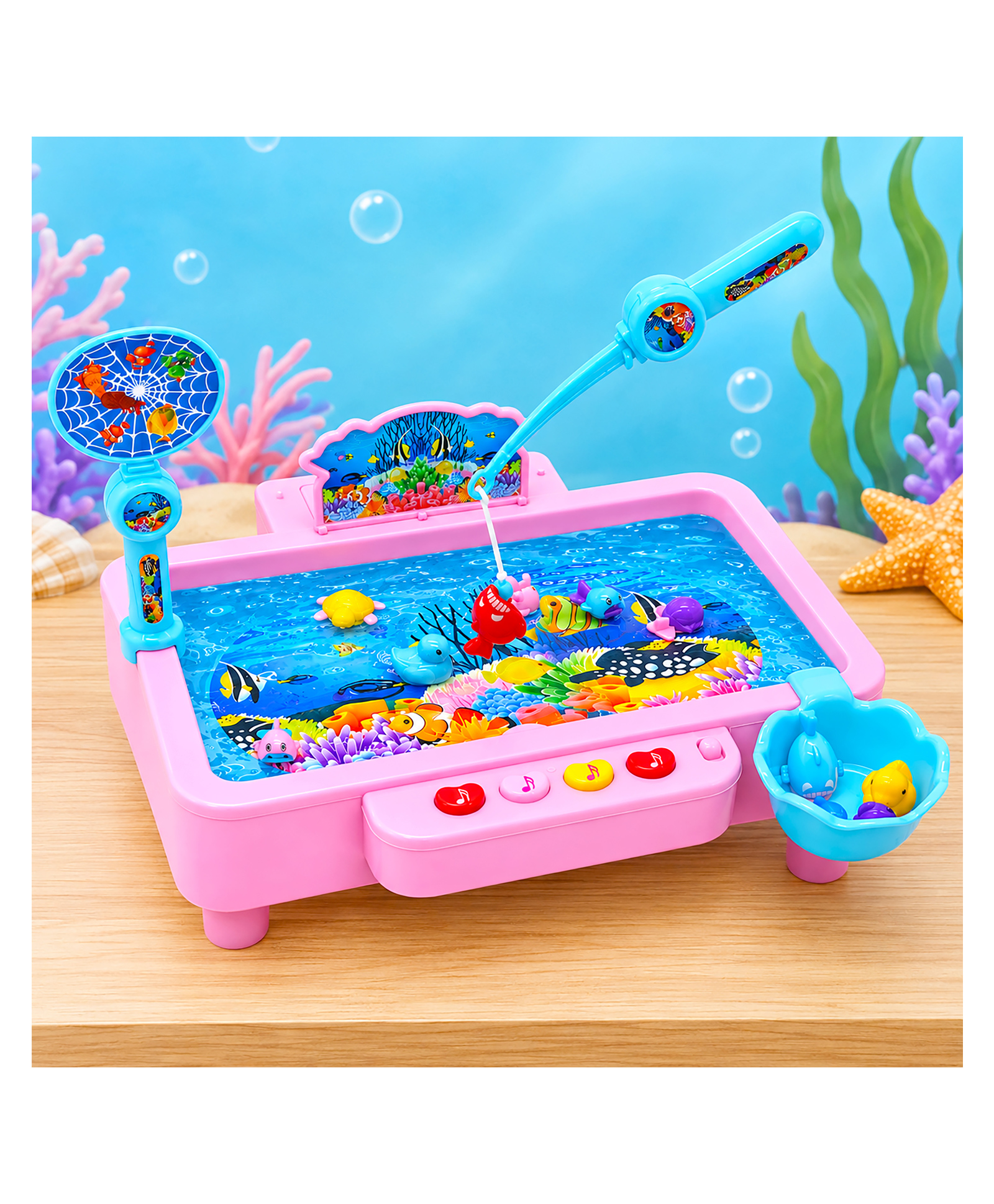 VGRASSP Magnetic Rotating Real Water Fishing Game Toy For Kids With Colorful Fishes, Fishing Rod And Net Scoop - Educational Musical Gift - Color May Vary-picture-18