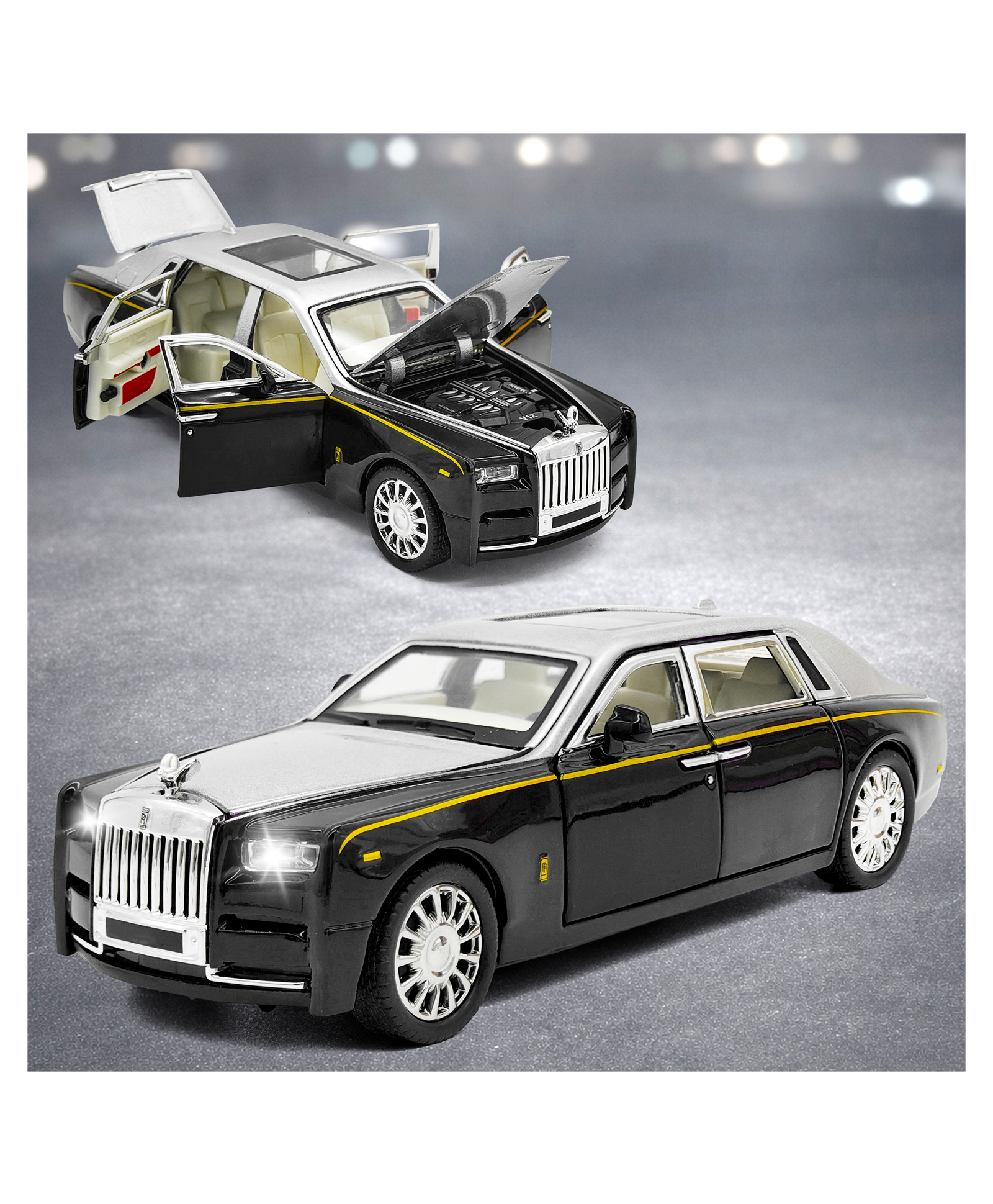 VGRASSP 1:32 Scale Die Cast Phantom Style Car Toy For Kids With Openable Doors, Lights And Sound - Pull Back Action Alloy Metal Vehicle - Color May Vary-image-2