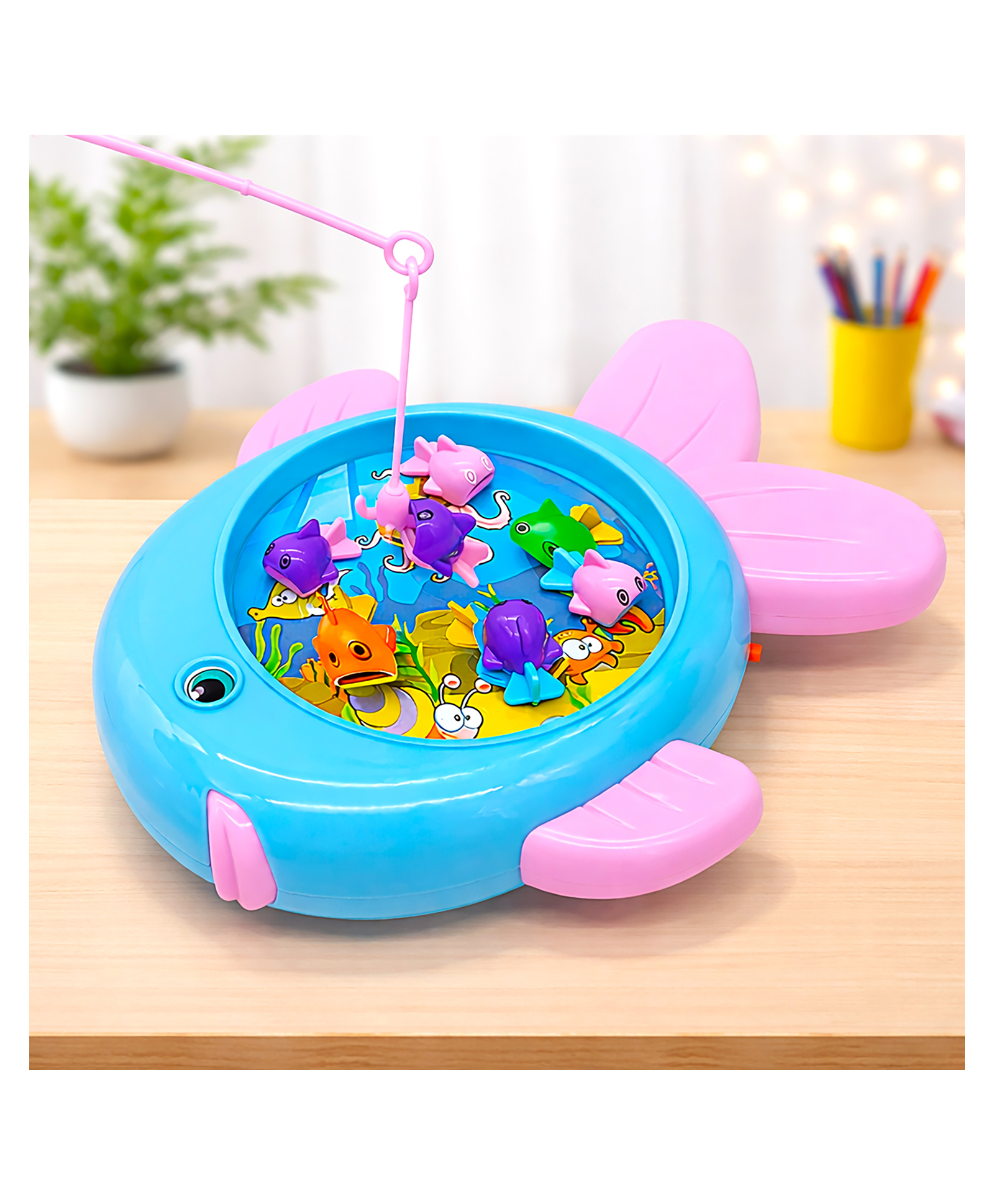 VGRASSP Magnetic Rotating Fish Shape Fishing Game Toy For Kids With Real Water Pond - Educational Fish Catching Playset With Fishing Rods - Color May Vary-image-31