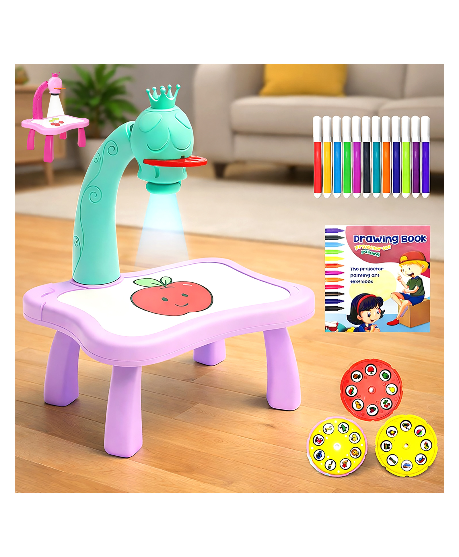 VGRASSP Drawing Projection Table Set Toy For Kids With 3 Slides And Colorful Markers - Educational And Creative Projector Desk Gift For Boys And Girls - Color May Vary-picture-13