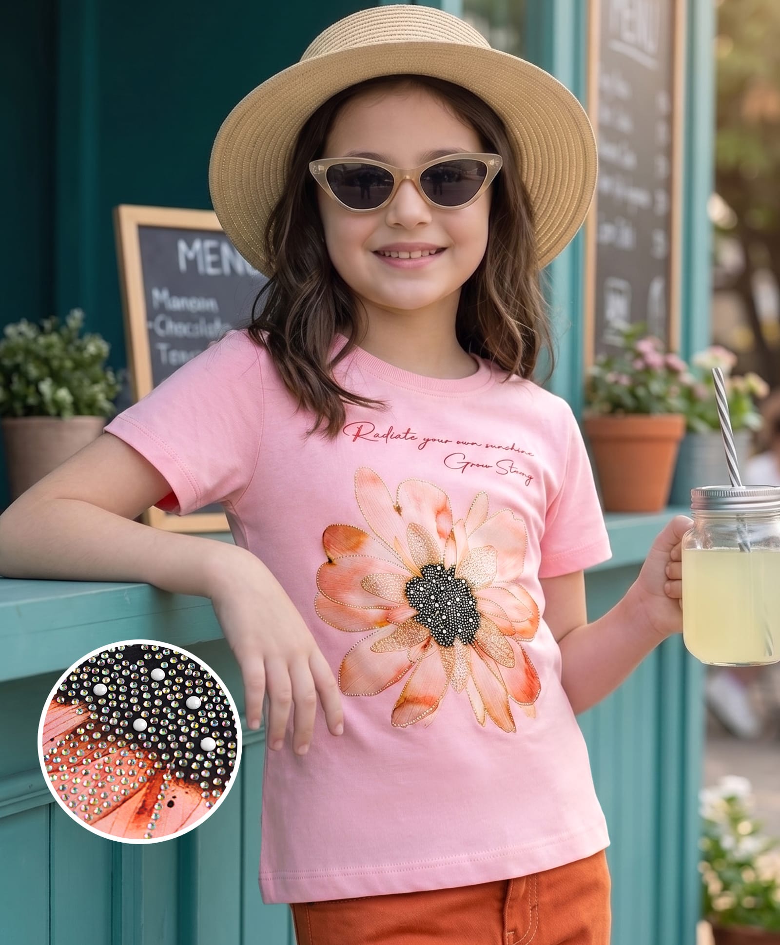 Pine Kids Cotton Knit T-Shirts Half Sleeves Round Neck Embellished Pink 5-6 Years-image-36