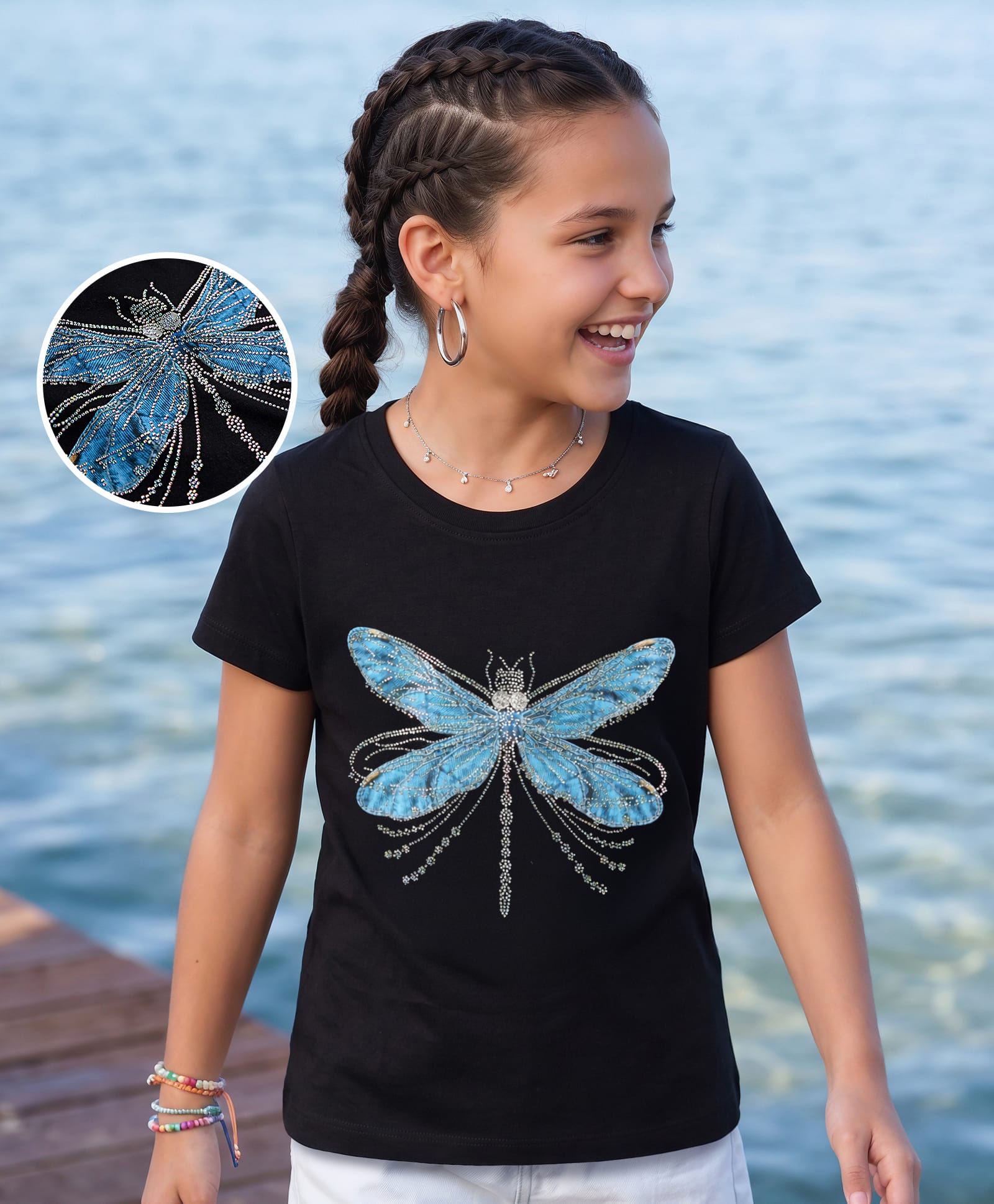Pine Kids Cotton Knit T-Shirts with Dragonfly Embellishment Black 5-6 Years-image-38