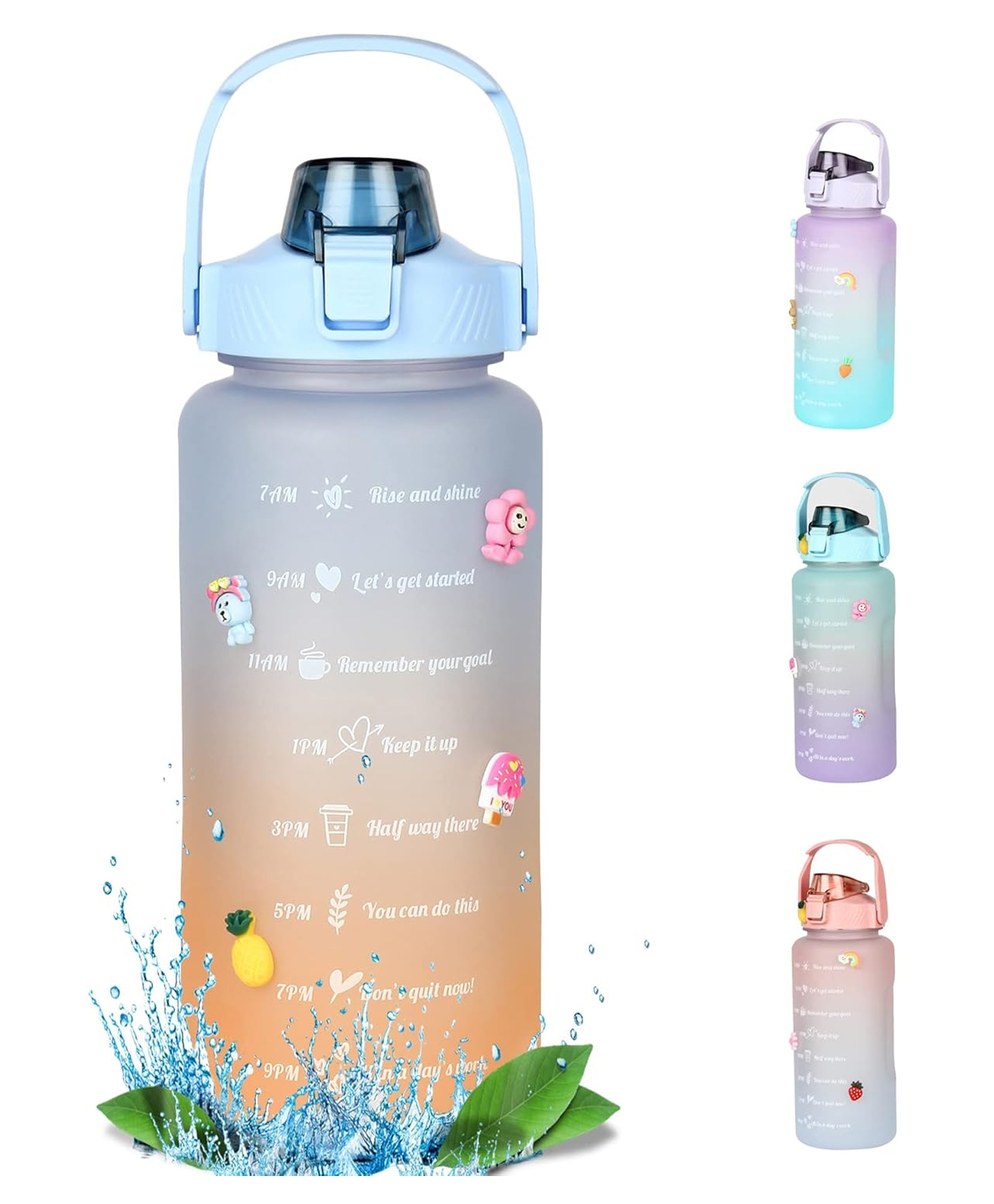 House Of Quirk 2 Litre 3D Sticker Water Bottle With Straw Unbreakable Water Bottles With Handle Leak Proof Drinks Bottle - Orange-image-27