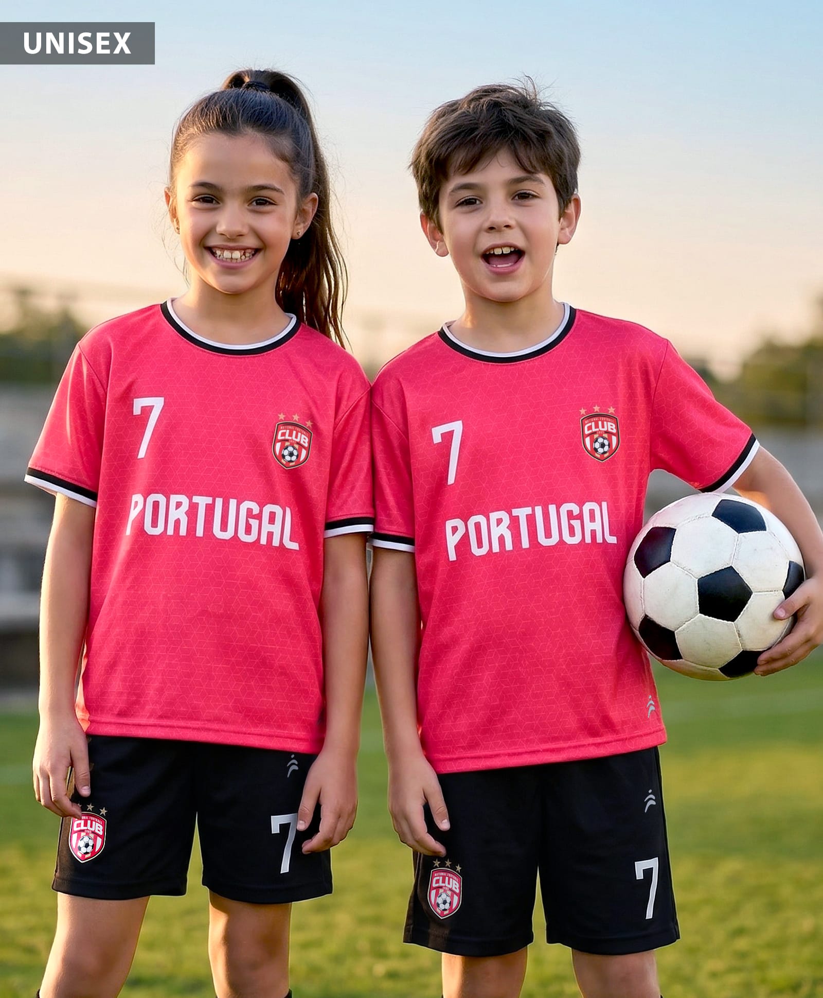 Pine Active Knit Half Sleeves T-Shirt With Shorts Football Set With Portugal Print - Red & Black-image-33