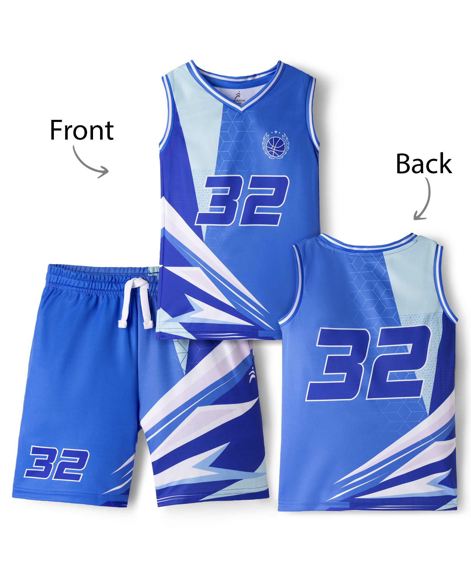 Pine Active Knit Sleeveless T-Shirt & Shorts Basketball Set With 32 Print - Blue