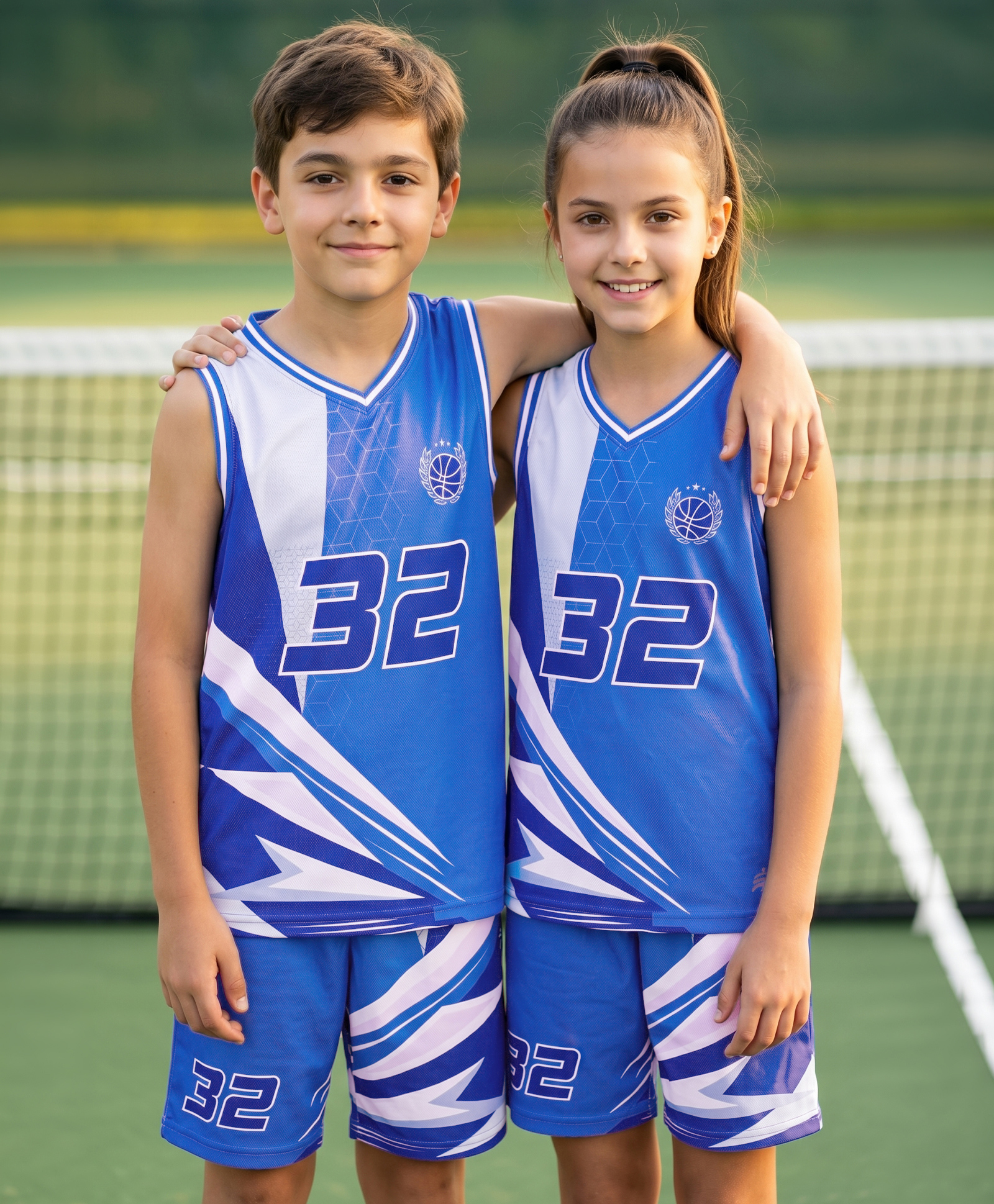 Pine Active Knit Sleeveless T-Shirt & Shorts Basketball Set With 32 Print - Blue-picture-29