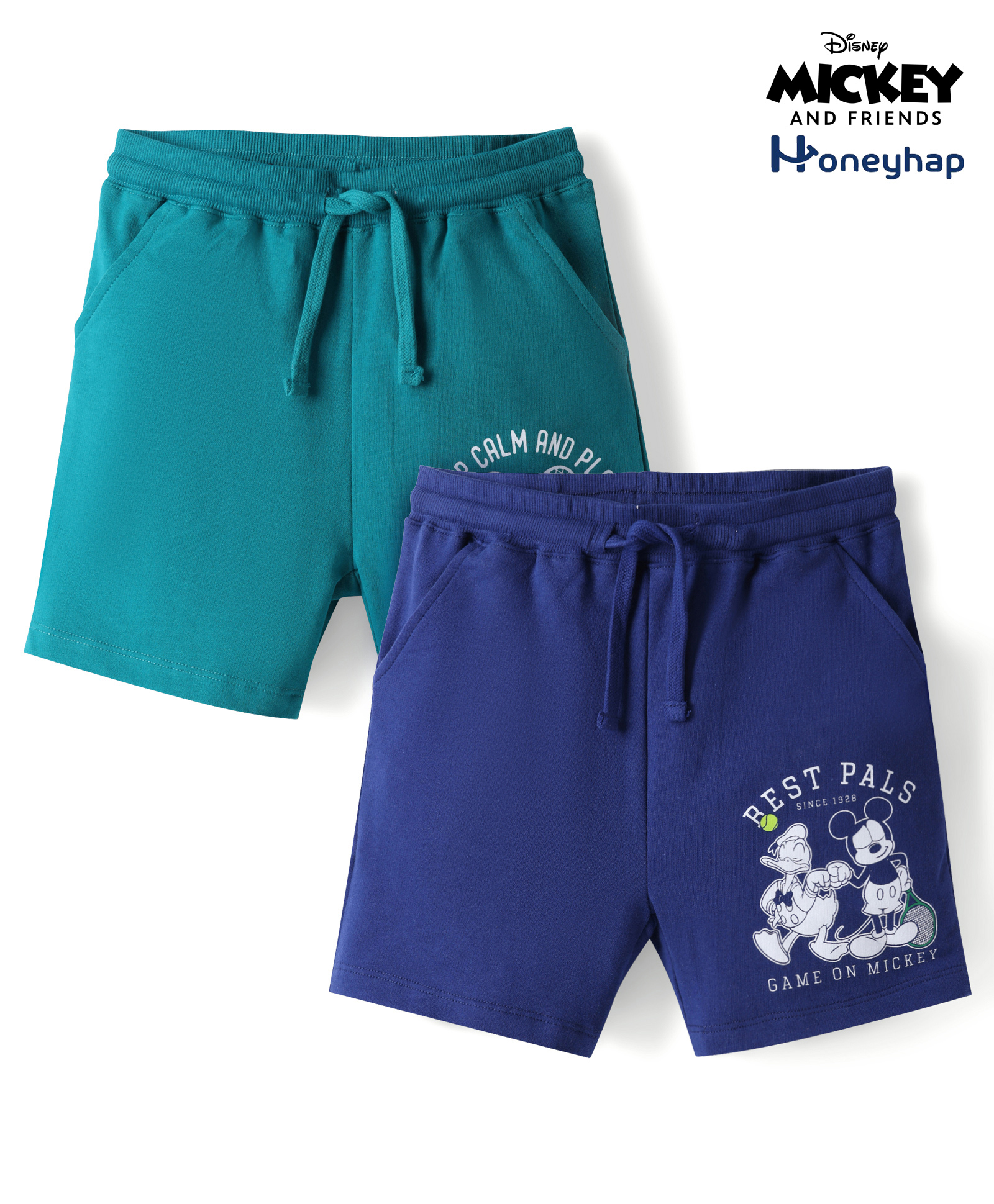 HoneyHap Disney Terry Knit Knee Length Shorts with Mickey Mouse Graphics Pack of 2 - Multicolor-picture-18