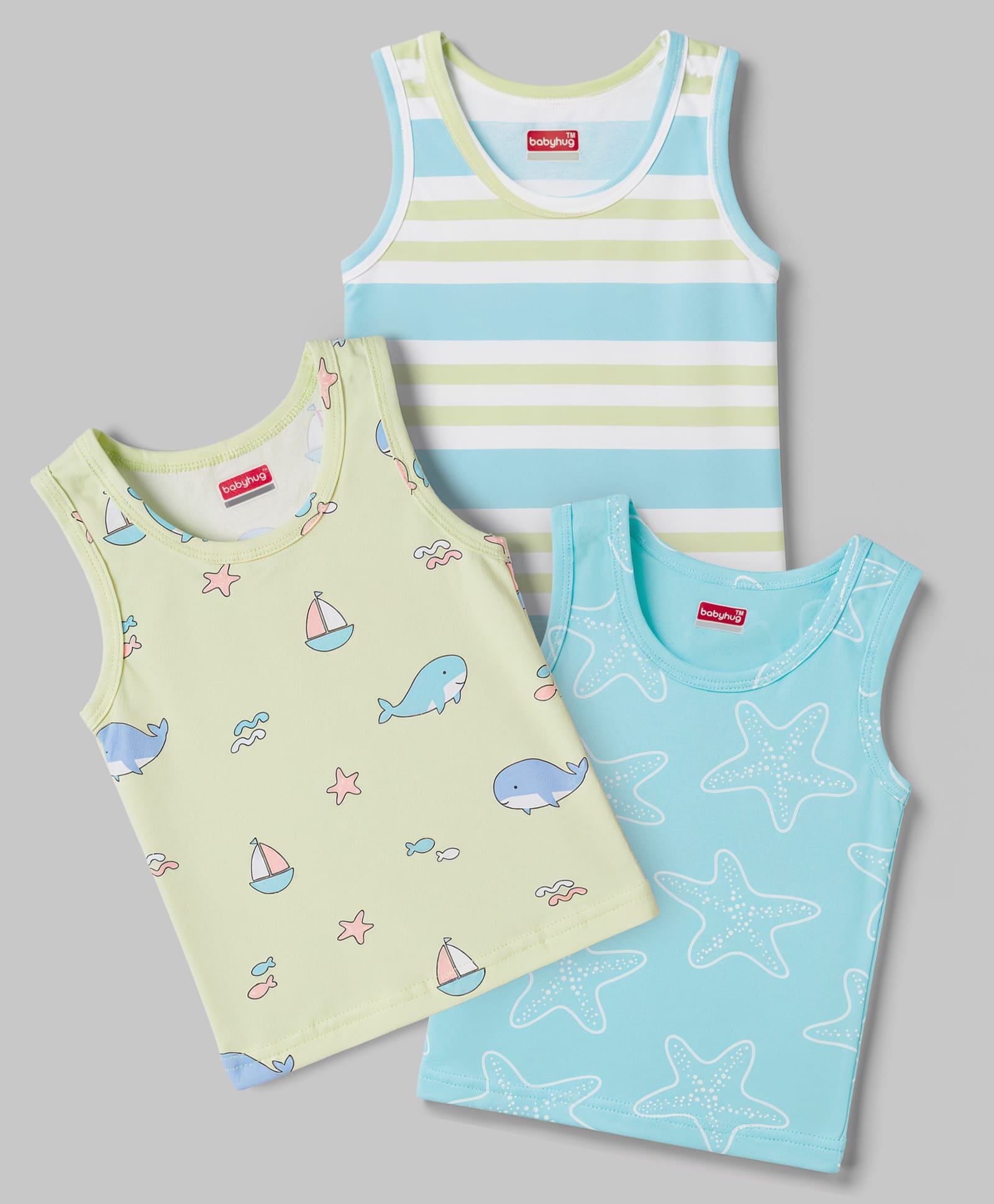 Babyhug Single Jersey Knit Sleeveless Striped & Boat Printed Sando Pack Of 3 - Multicolour-picture-28