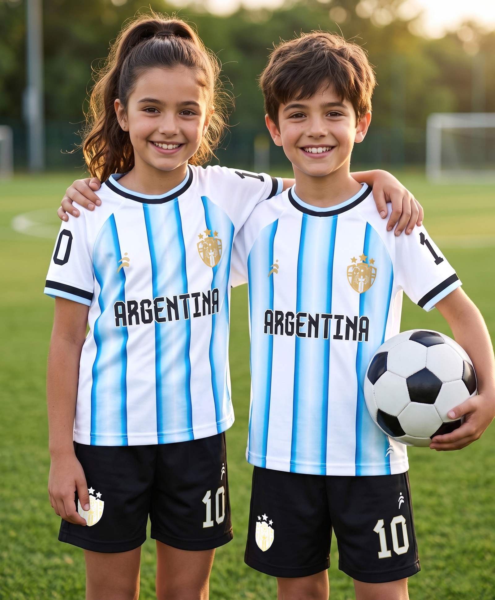 Pine Active Knit Half Sleeves T-Shirt & Shorts Football Set With Argentina Print - Multicolor-picture-11