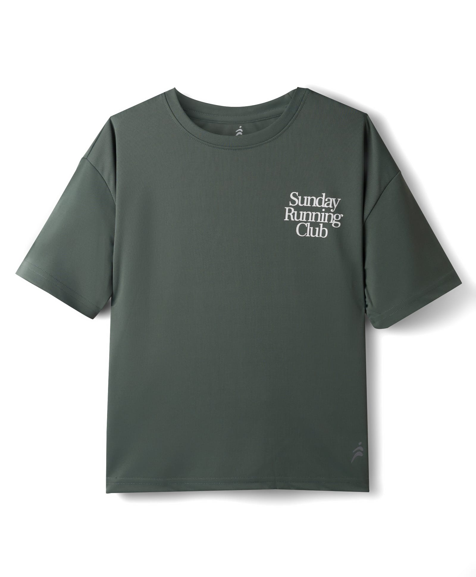 Pine Active Knit Drop Shoulder Half Sleeves T-Shirt With Sunday Running Club Print - Green