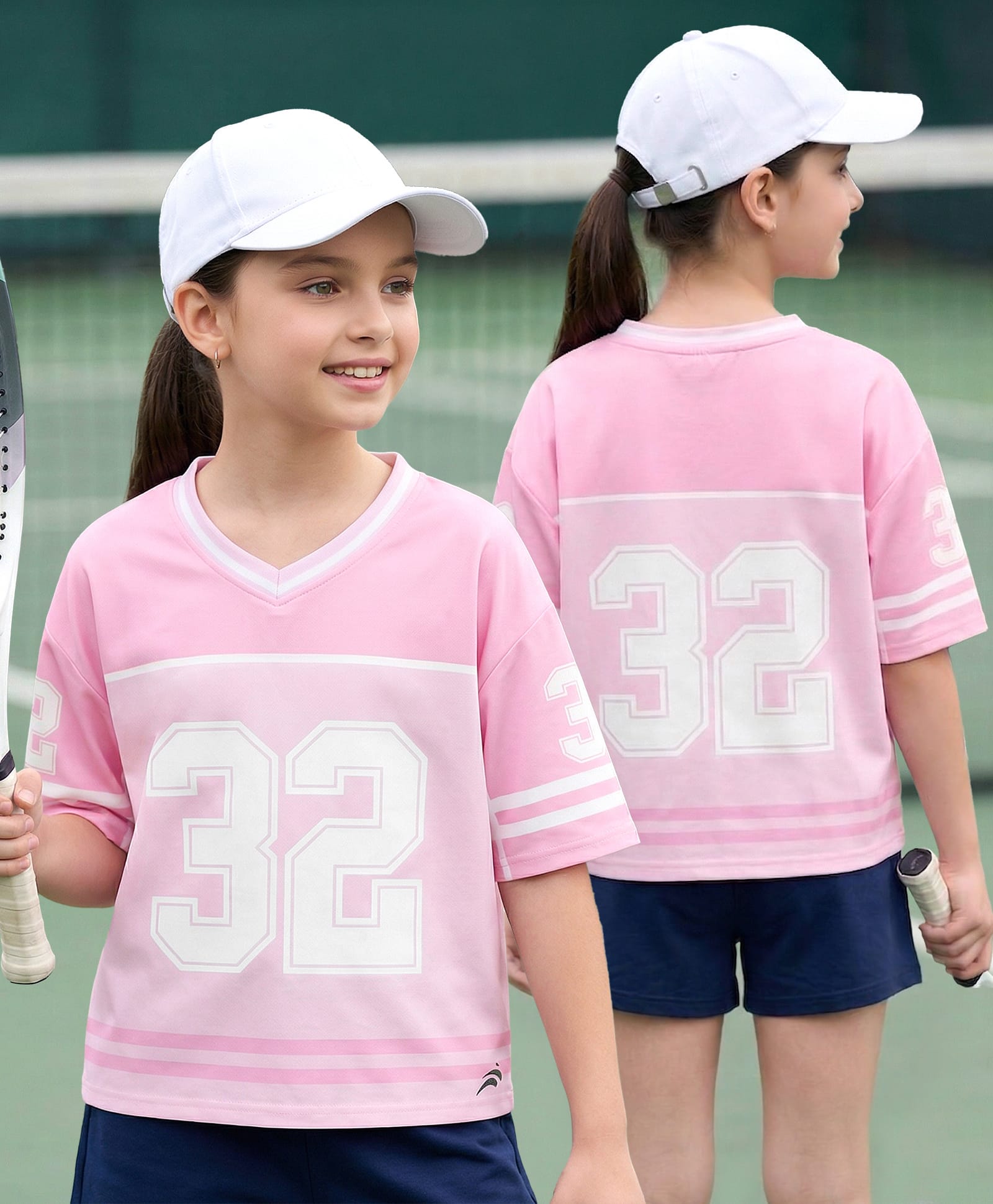 Pine Active Knit Drop Shoulder Sleeves T-Shirt With 32 Print - Pink