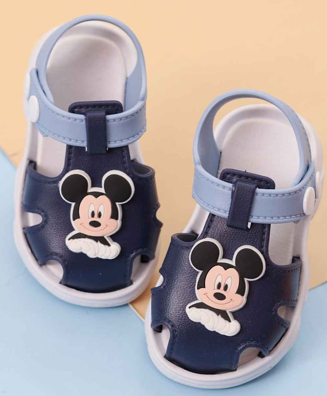 Yellow Bee Disney Featuring Mickey Mouse Applique Detailed Buckle Closure Sandals - Navy Blue